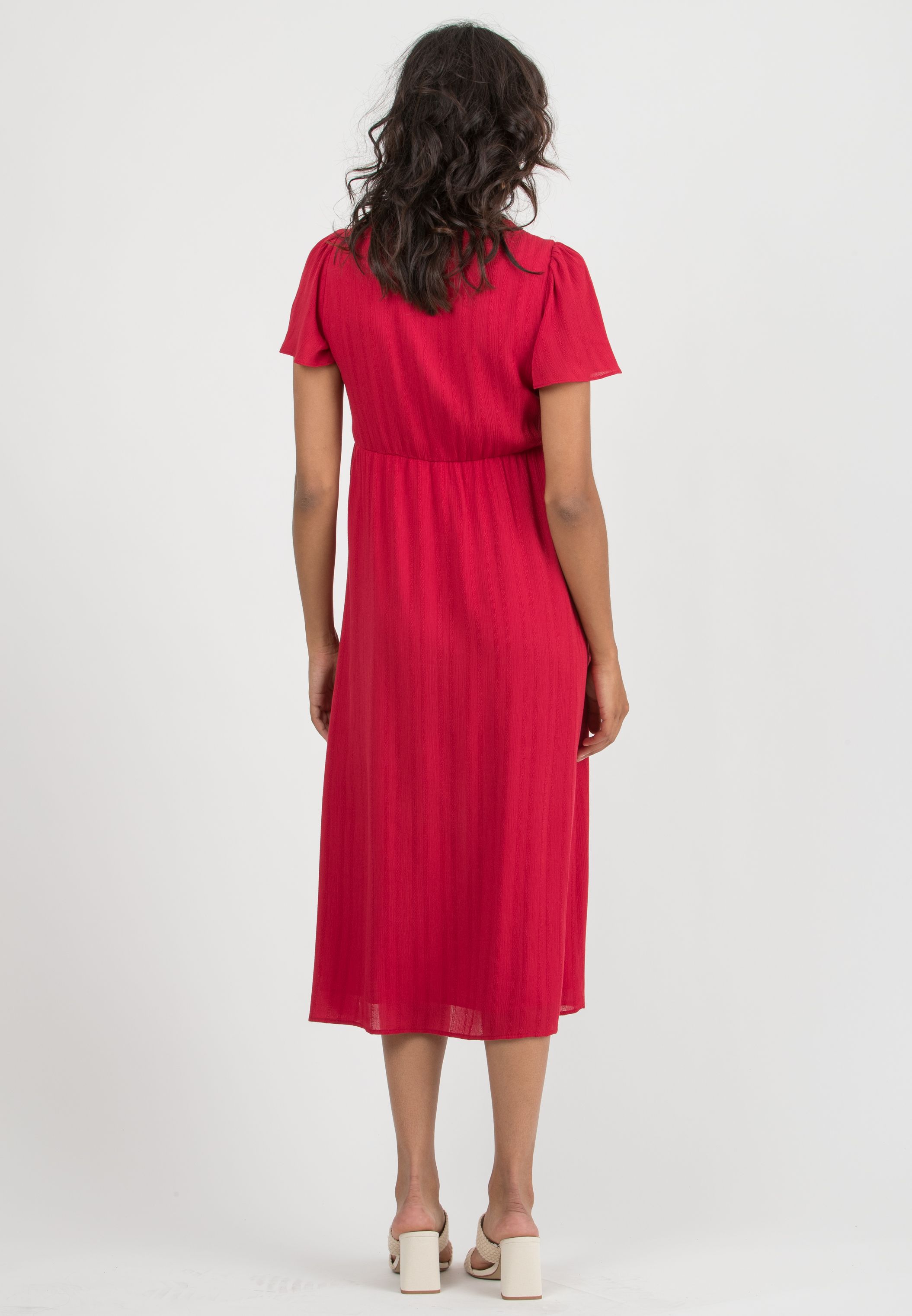 RAYA - Abito Premaman & Allattamento in Leggera Viscosa Ricamata (Rosso, XS)