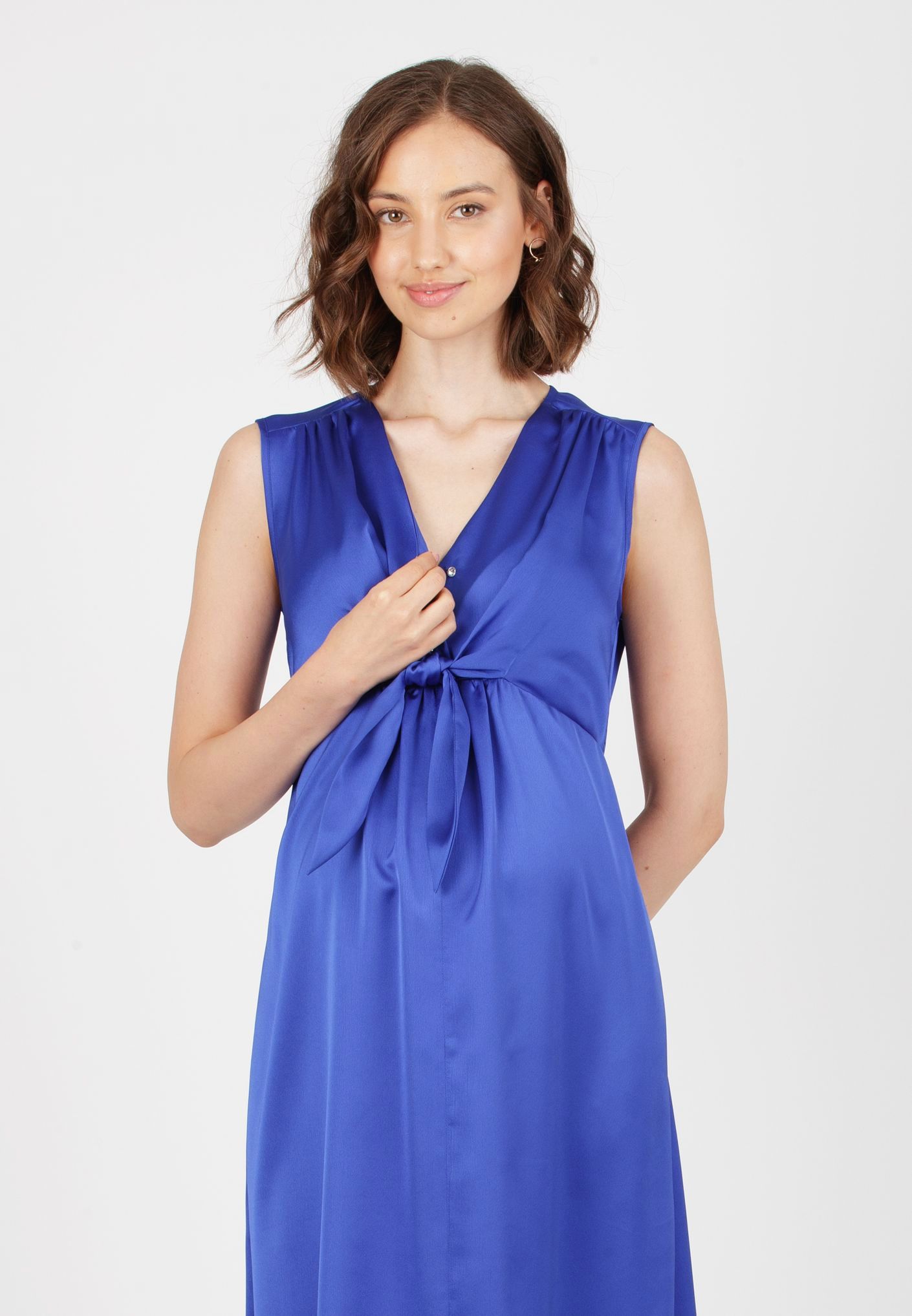 BELEN MAXI - Maxi Abito Premaman & Allattamento in Raso (Blu Cina, XS)