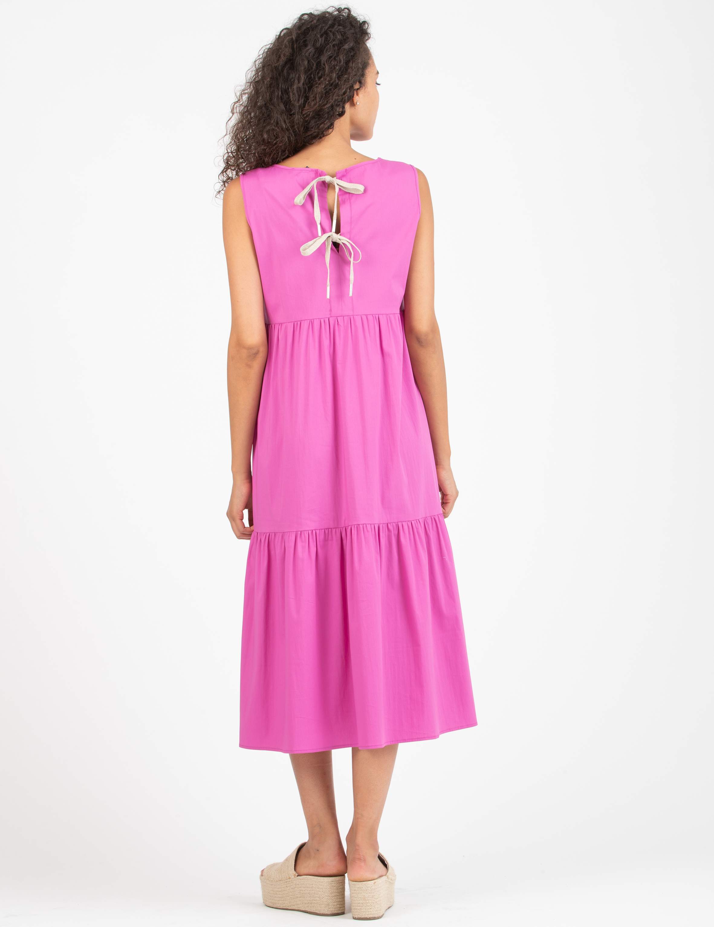 Midi Maternity Dress with Flounces and Laces Closure (Cyclamen, XS)