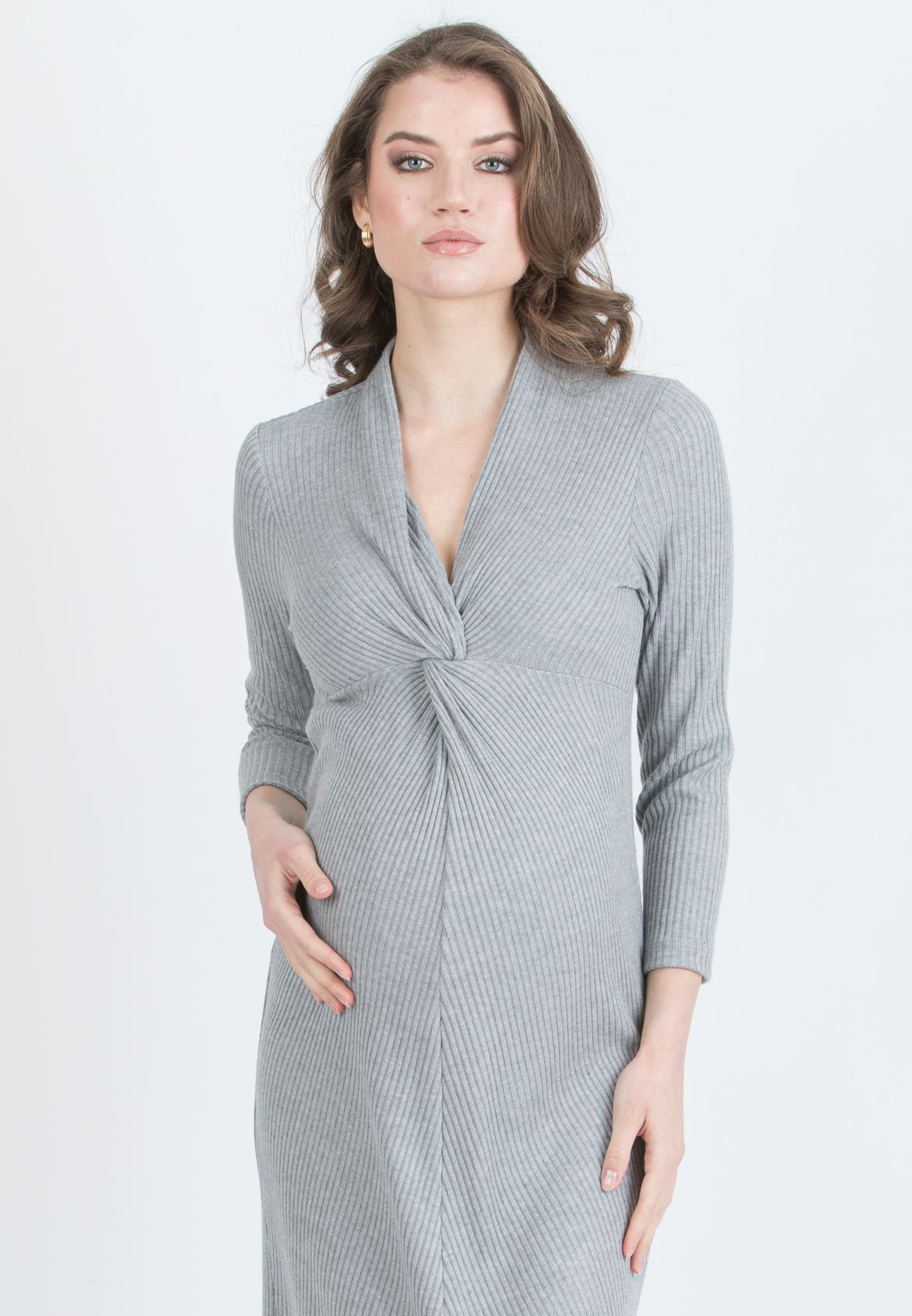 ISSA M/L – Abito Premaman & Allattamento in Maglia a Costina con Nodo (Grigio Chiaro)
