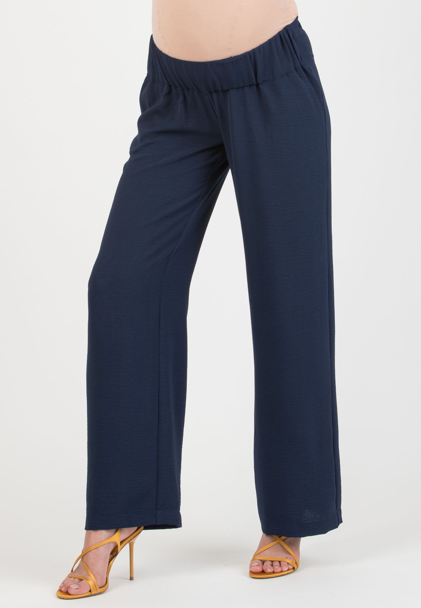 INES - Pantalone Premaman Fluido con Vita Bassa (Blu)