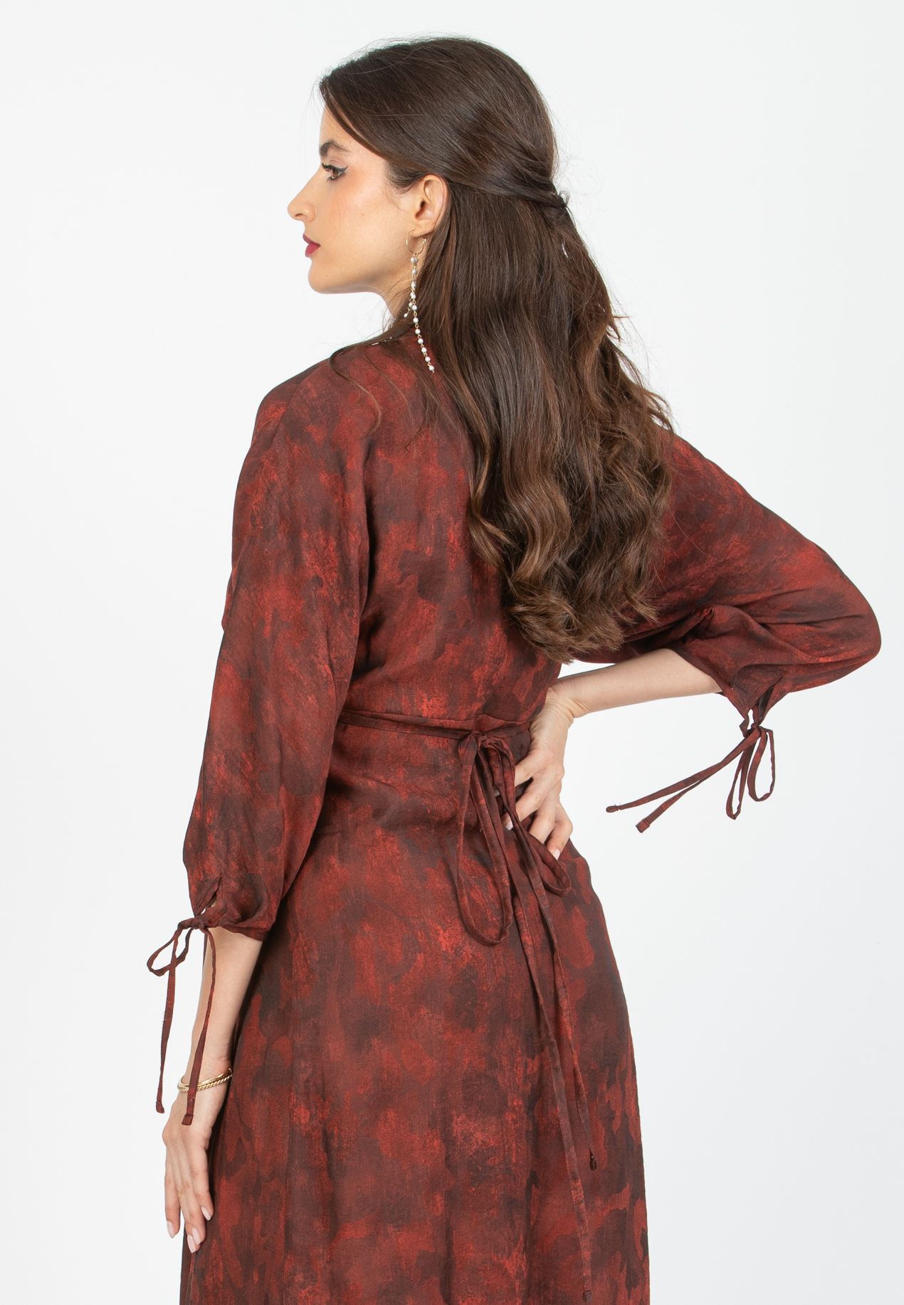 VIOLA - Maternity Kimono Dress in Viscose with Ties (Rosso India)
