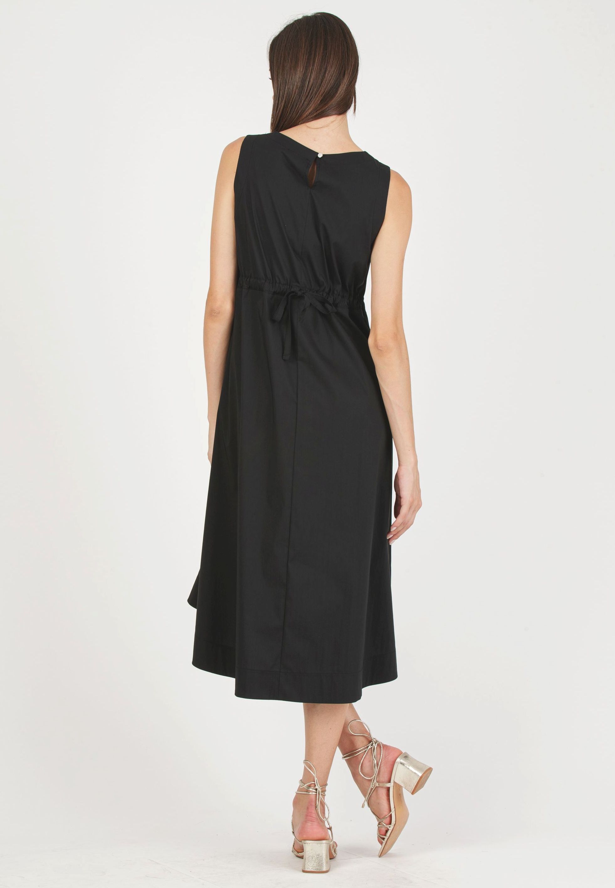 ASIA - Maternity Cotton Dress with Pockets and Drawstring on Back (Black, XXS)