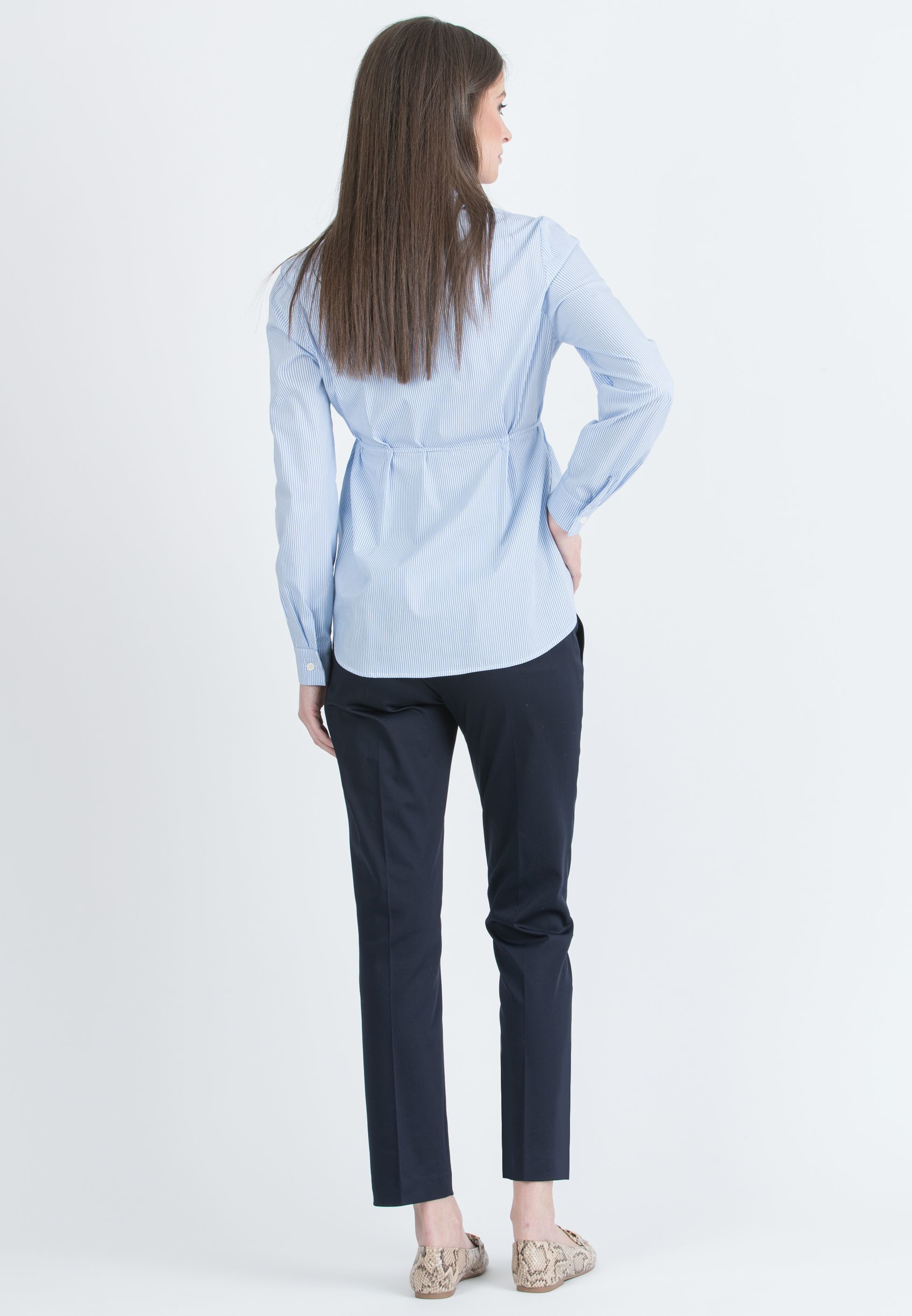 GILDA - Pantalone Premaman da Ufficio in Raso di Cotone Stretch (Blu, XS)