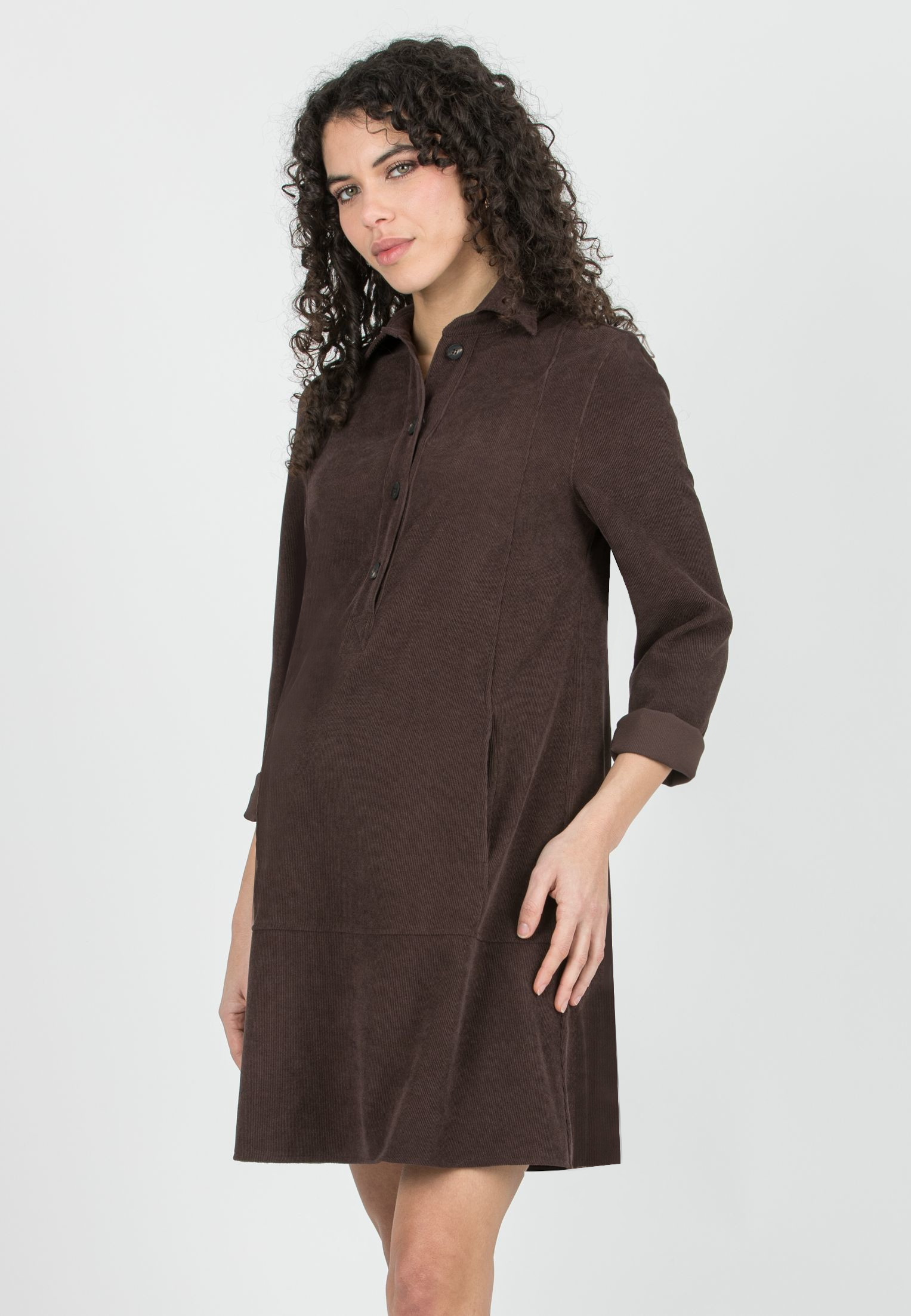 GRETA – Abito Camicia Premaman & Allattamento in Velluto (Marrone)