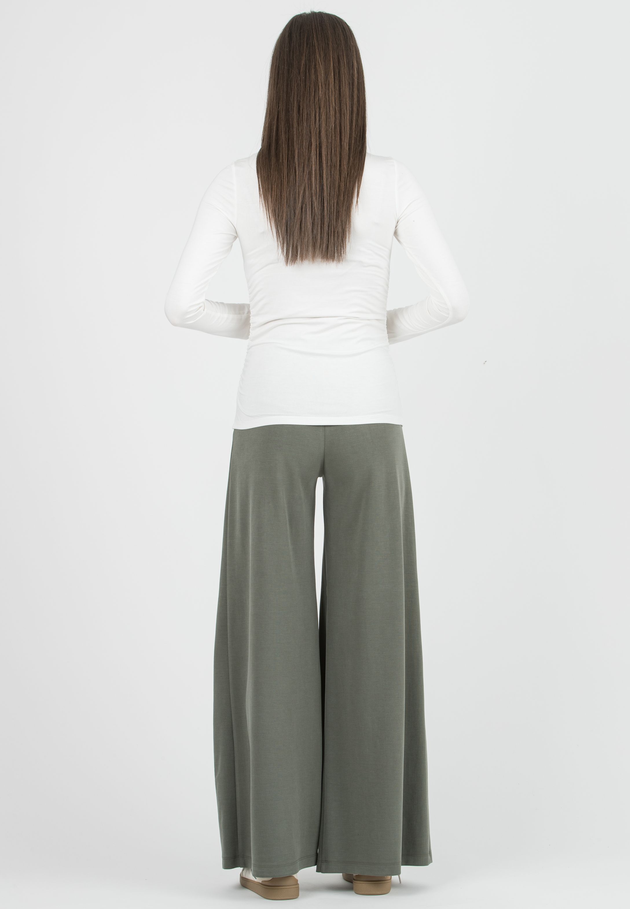JAMIE - Pantaloni Premaman in Modal con Pieghe a Soffietto (Verde Militare, XS)
