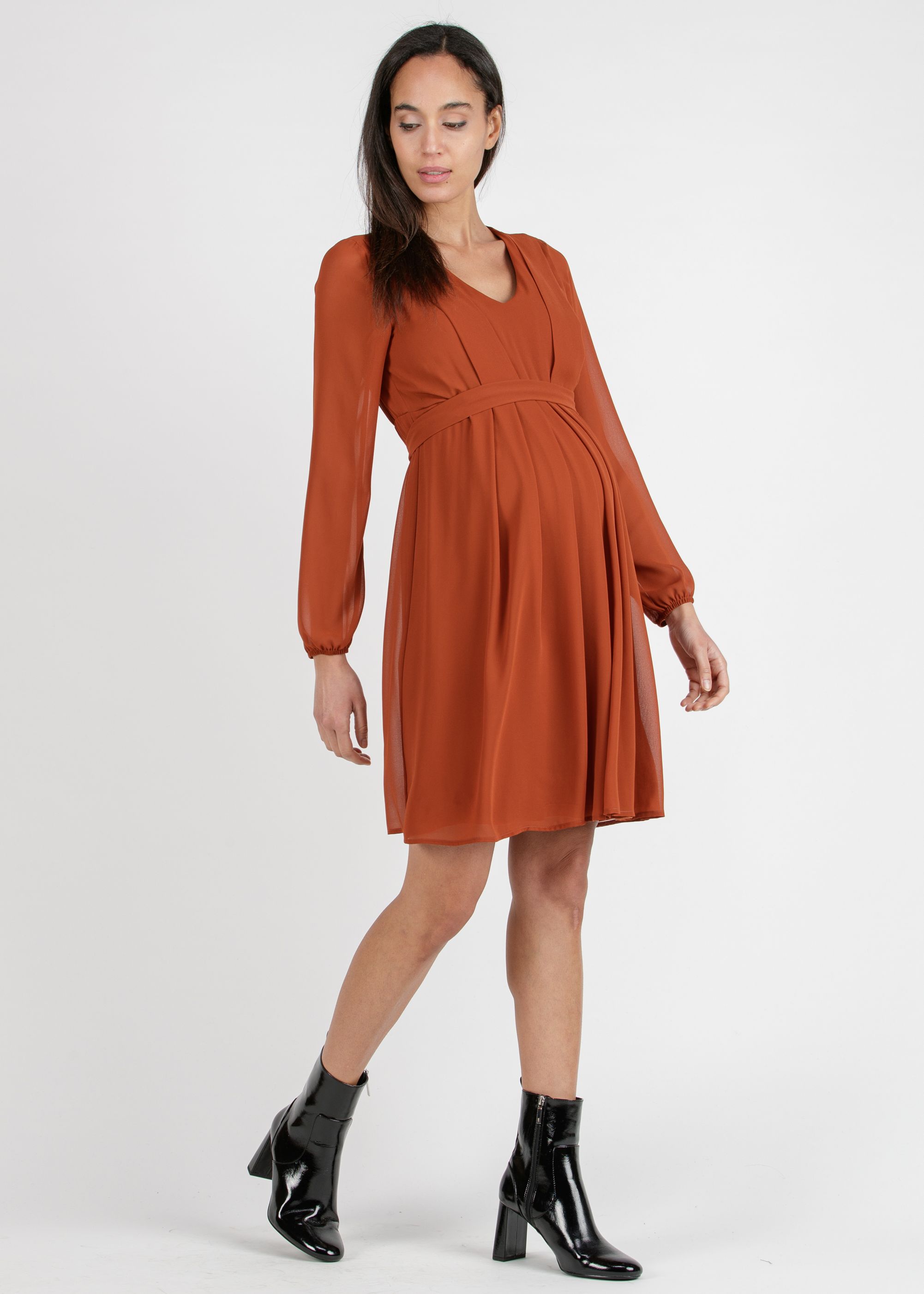 SARA - Abito Premaman & Allattamento in Chiffon (Coccio, XS)