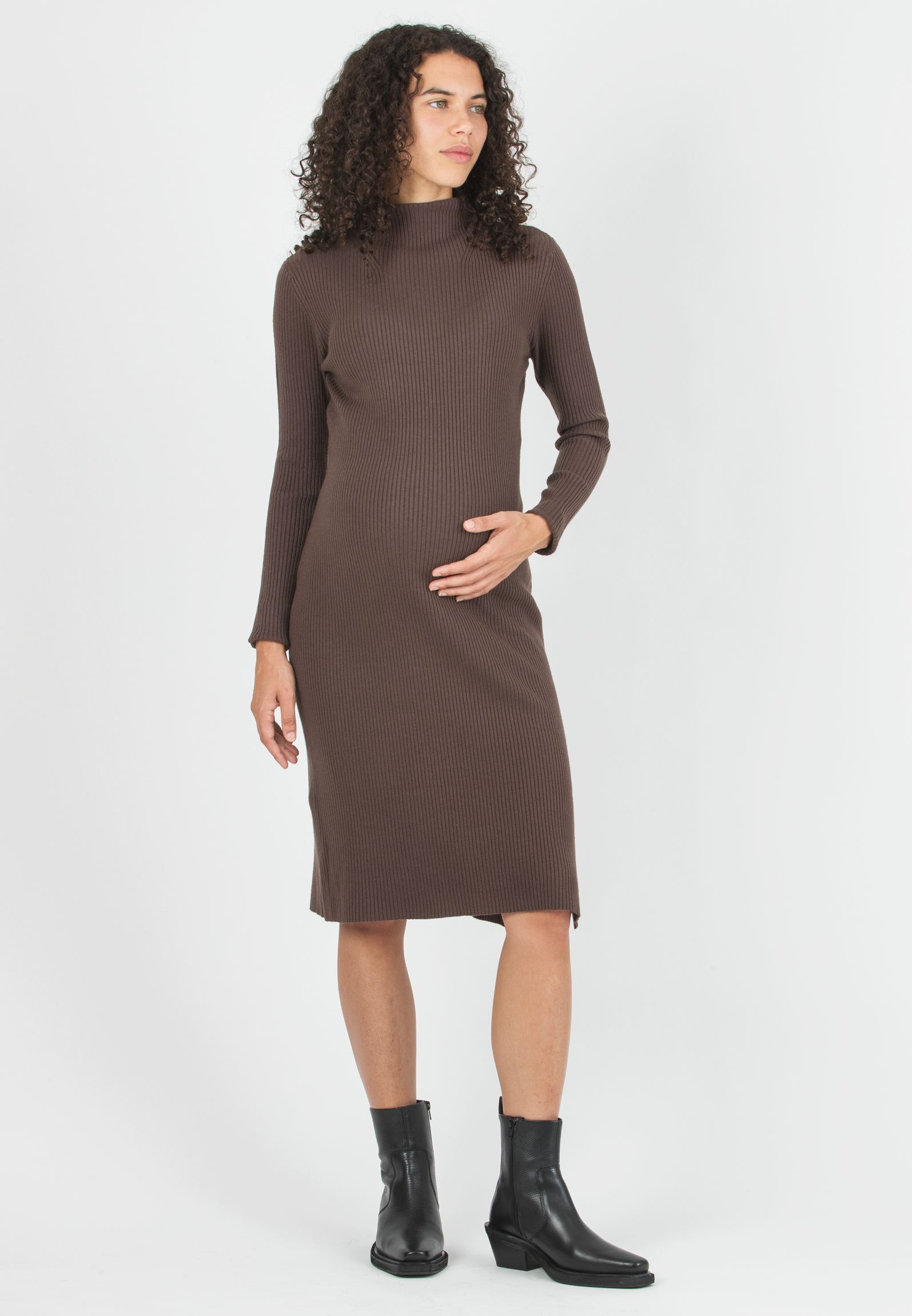 CELESTE - Maternity Ribbed Knit Dress (Marrone)