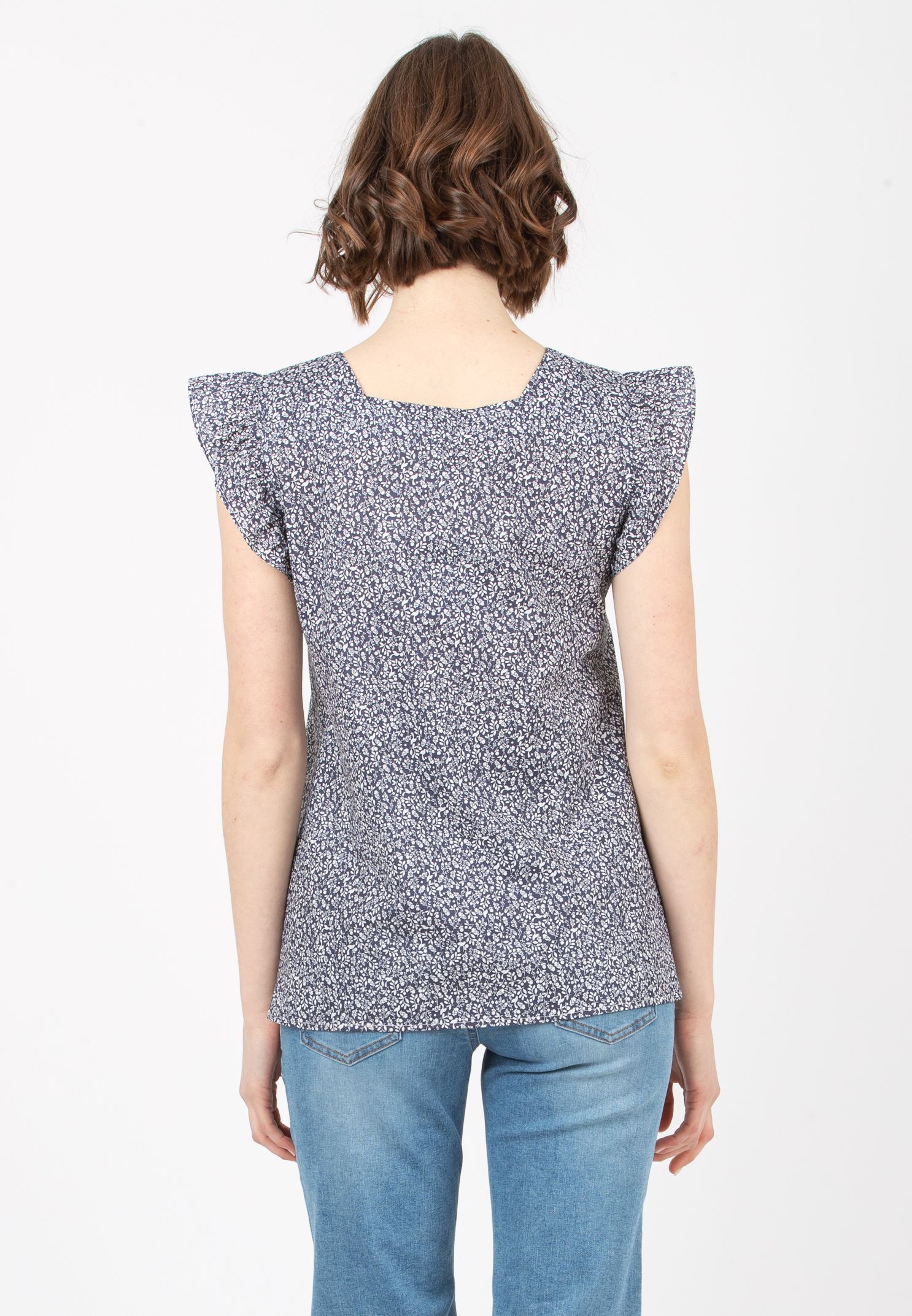 LAILA C - Maternity Blouse in Printed Cotton (Blu)