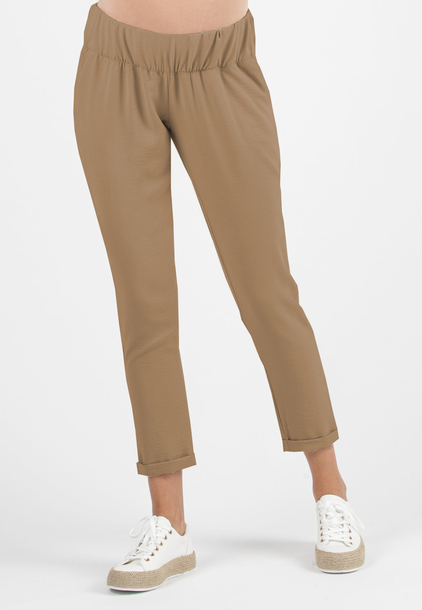 SILVIA F - Pantalone Premaman Jogger in Tela (Cammello, XS)