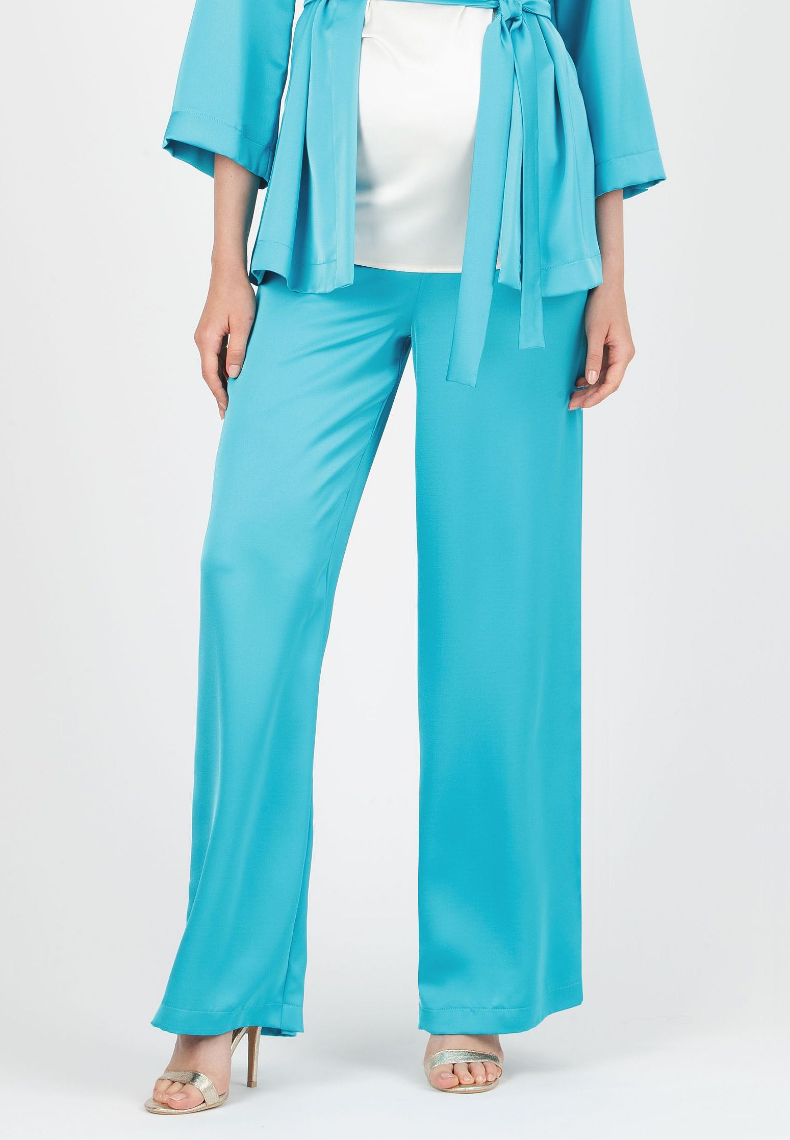 AURA - Palazzo Maternity Trousers in Satin (Turquoise, XS)