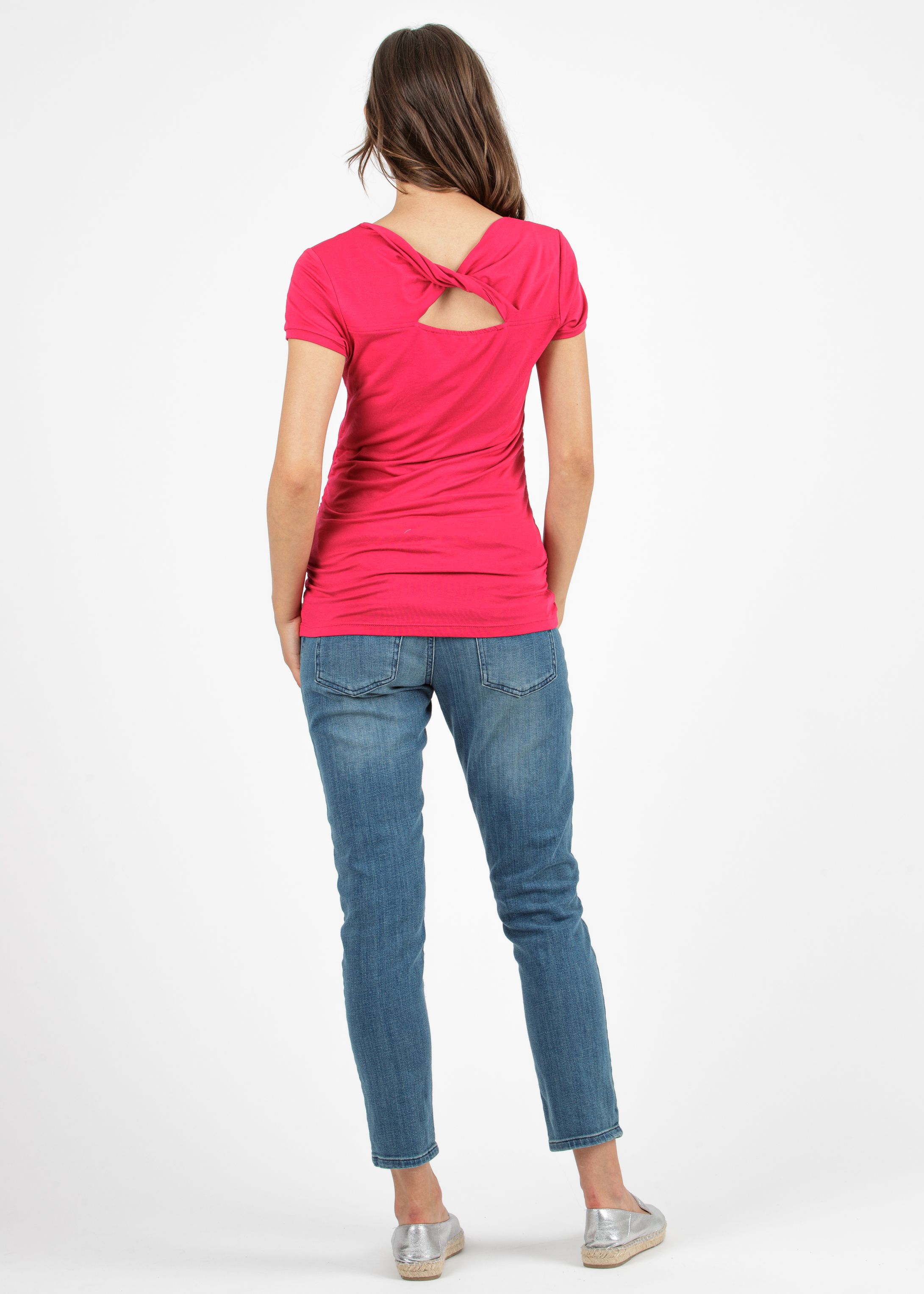Maternity T-shirt with Back Yoke (Red, XS)