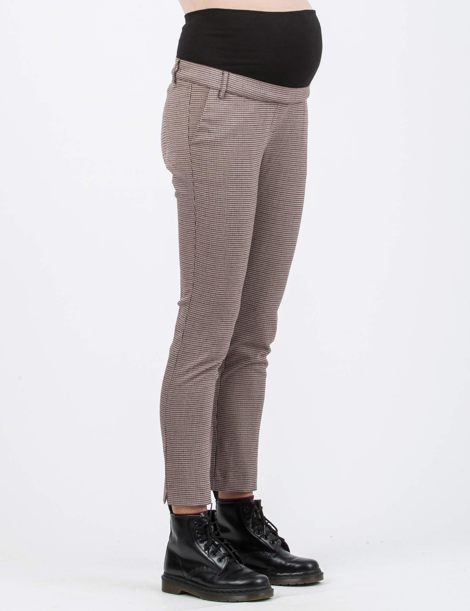 Pantalone Premaman Slim in Jacquard a Quadri con Stampa Pied de Poule (Bordeaux, XS)