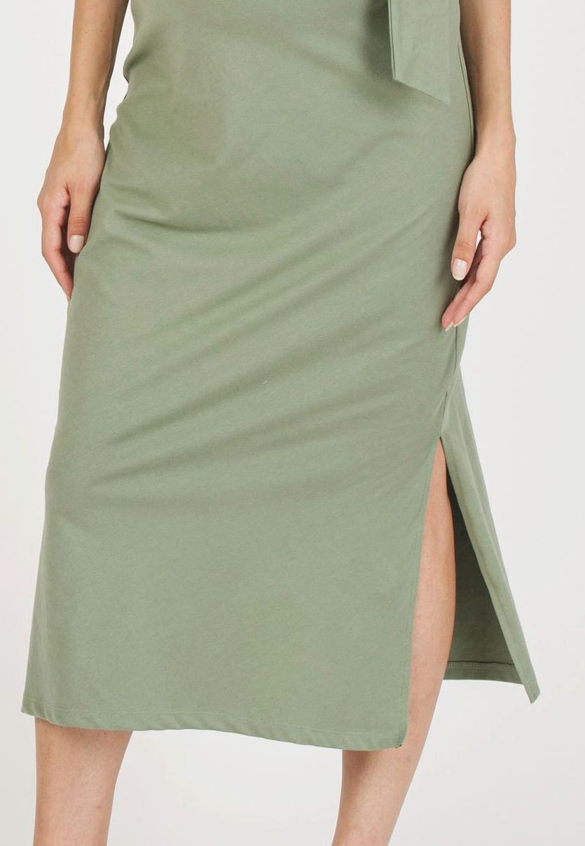 KAREN - Abito Premaman in Jersey di Cotone con Nodo Laterale (Verde Militare)