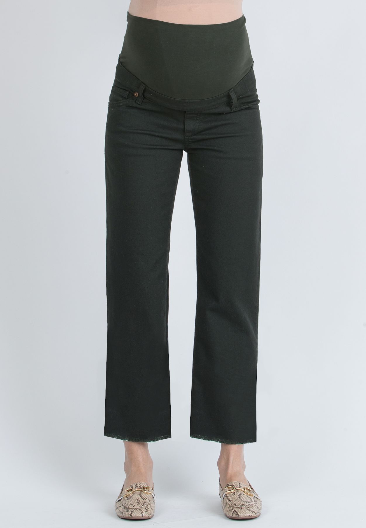 GIADA - Colorful Maternity Straight Jeans with Fringed Hem (Verde)