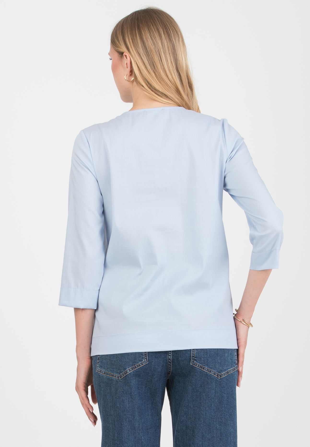 TEODORA – Maternity Poplin Cotton Shirt with Front Knot (Blue, XS)