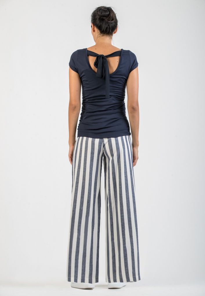 WINONA L - Maternity Striped Linen Trousers (Blu)