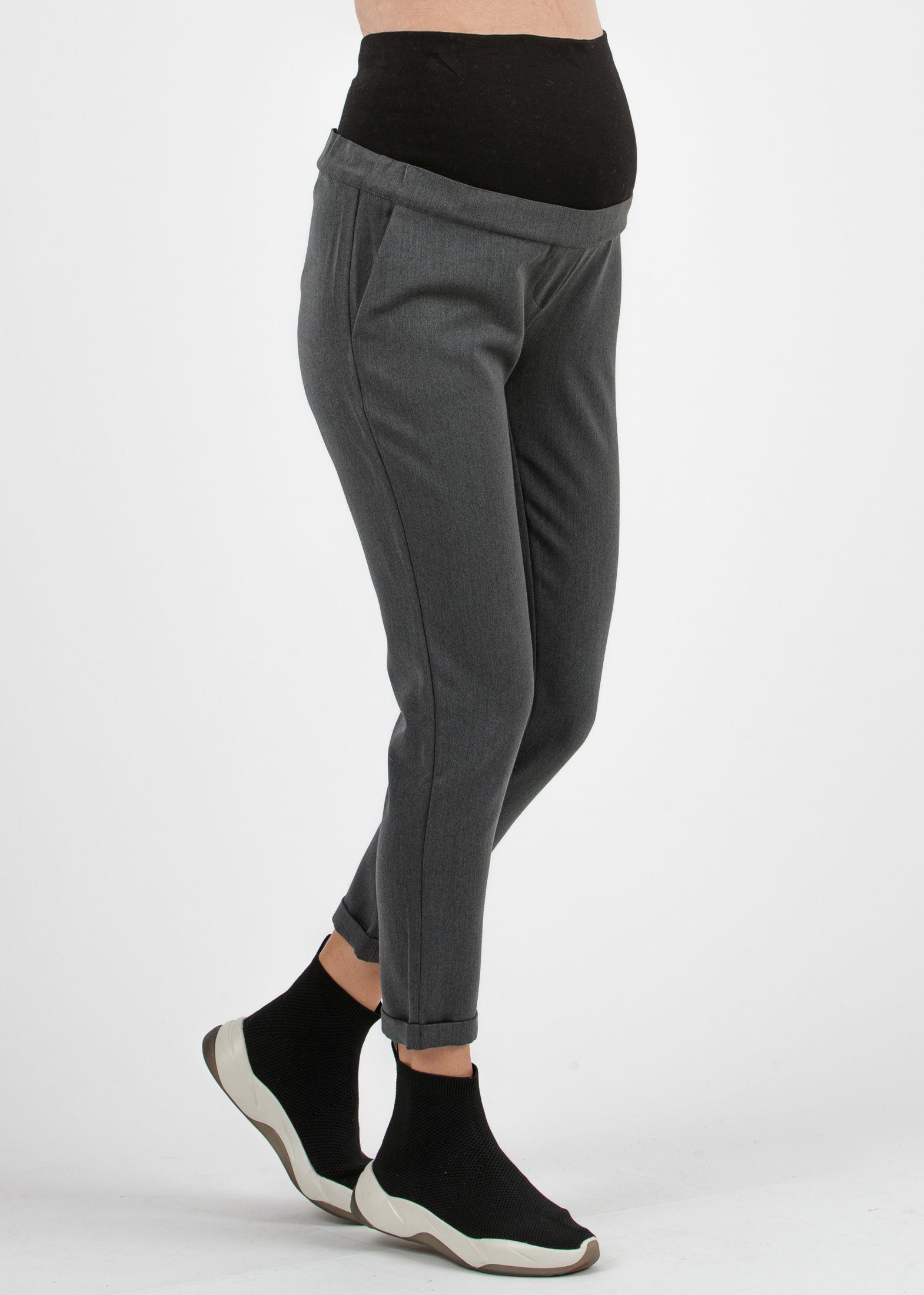 CAROLA - Pantalone Premaman Relax Fit In Gabardina (Antracite, XS)