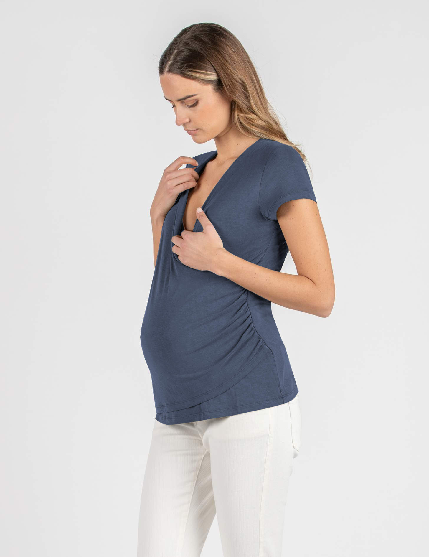 T-shirt Premaman & Allattamento Incrociata in Modal (Blu, XS)