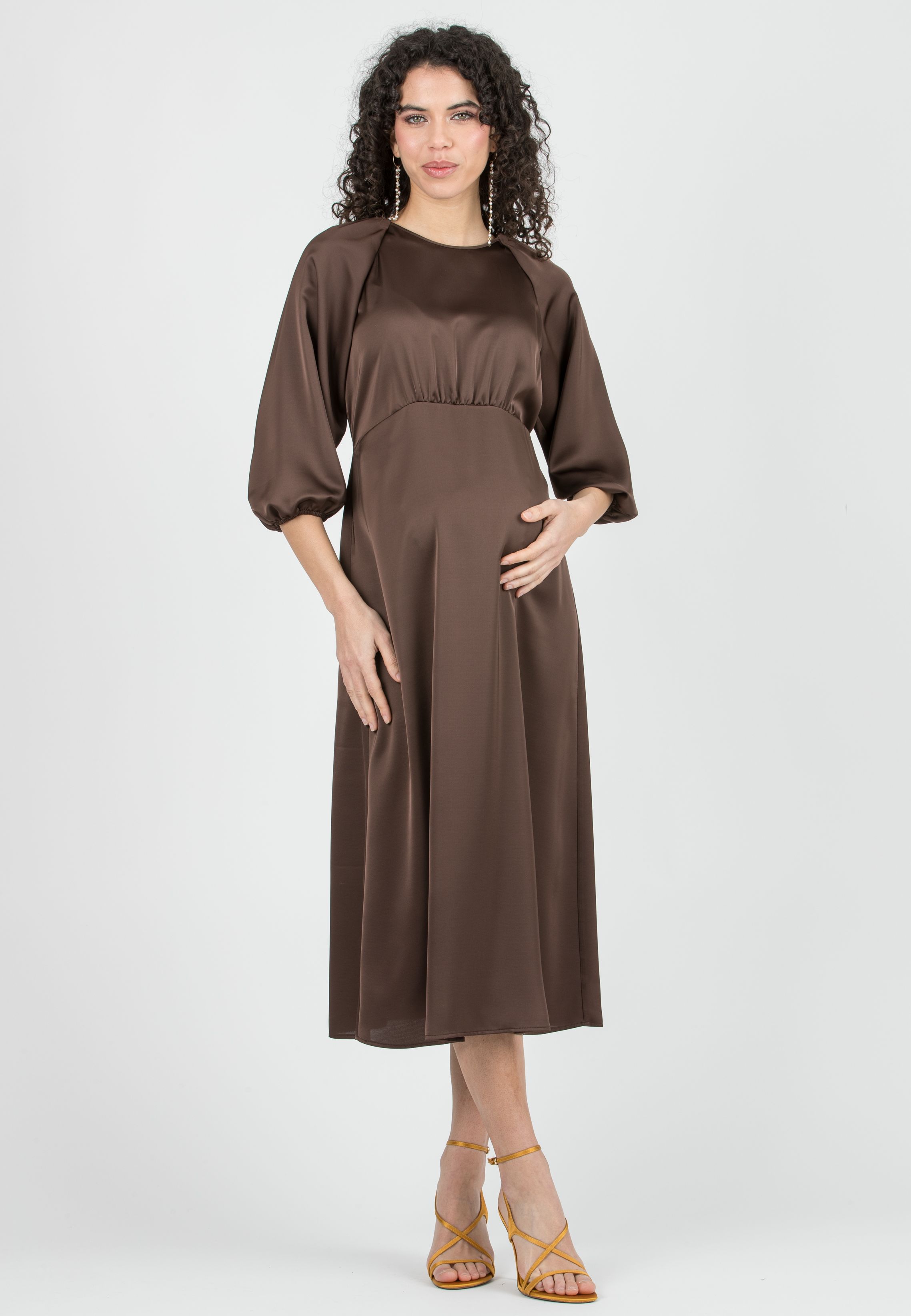 LESLIE - Maternity Midi Dress with Raglan Sleeves (Marrone)