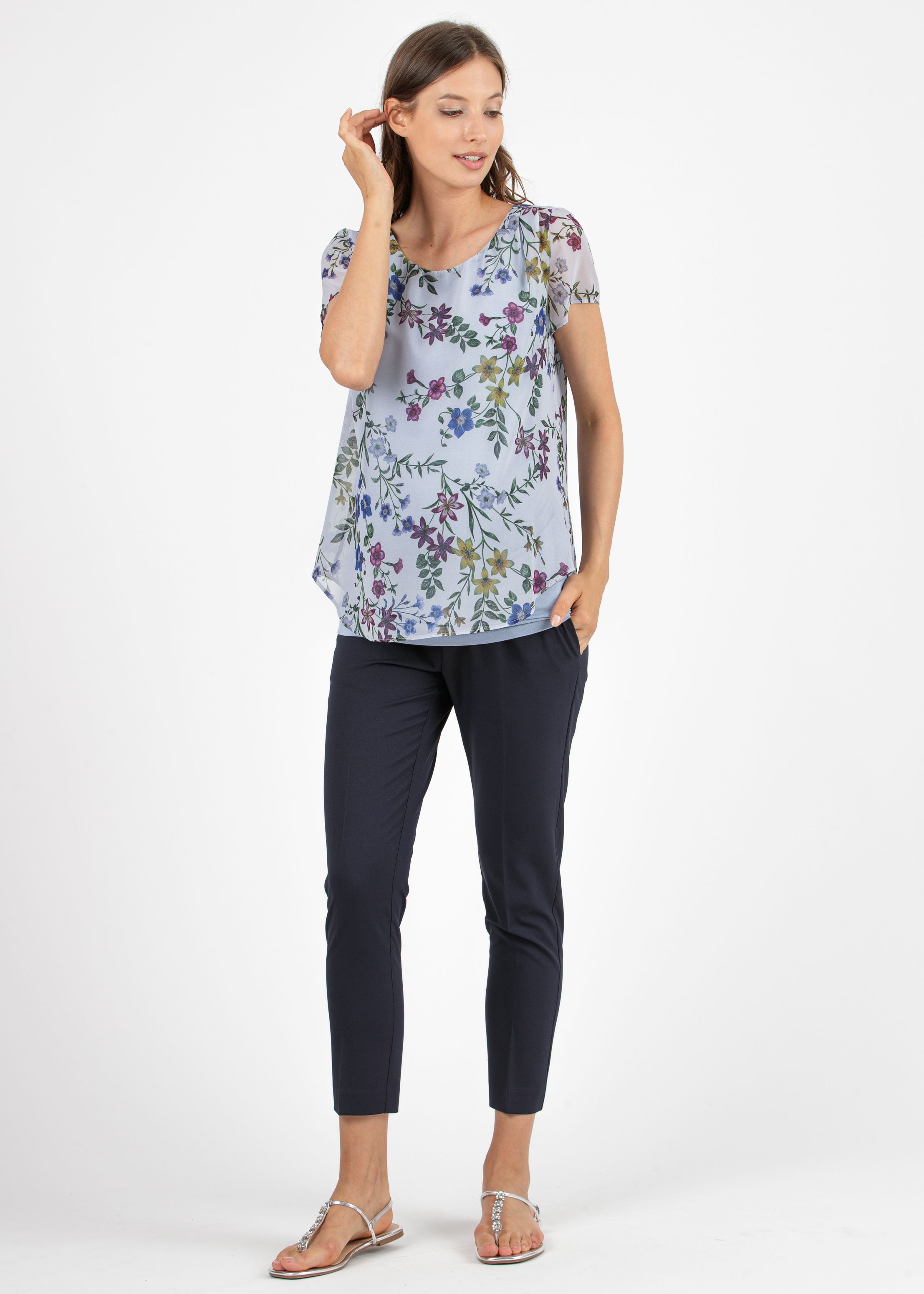 TABATA - Maternity Slim Trousers in Cady Fabric (Blue, XS)