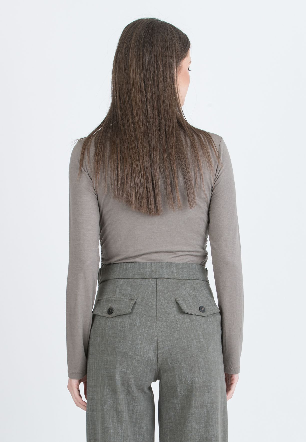 LARA - Long Sleeve Turtleneck Maternity Top with Side Gatherings (Fango)