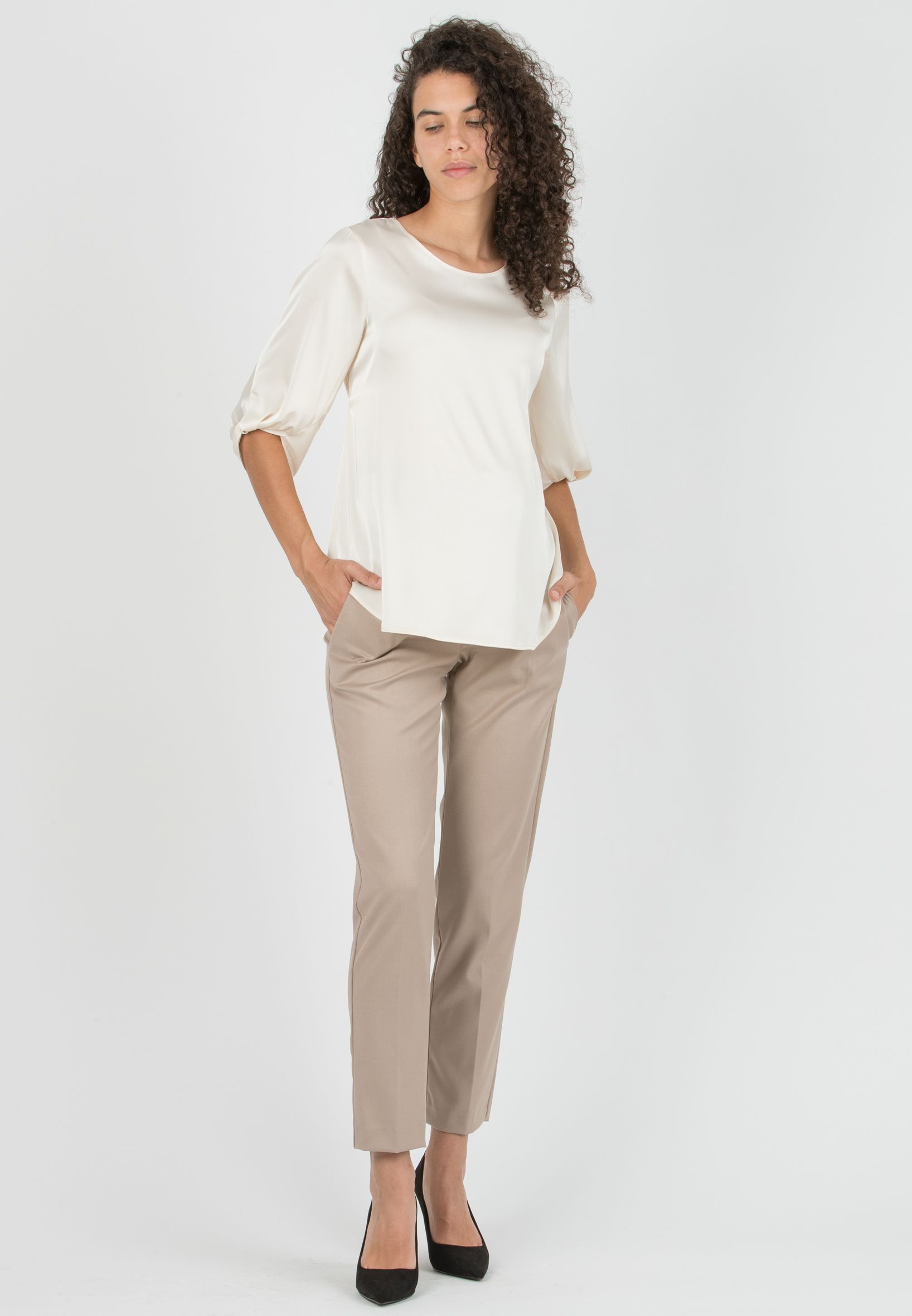 NAOMI - Pantalone Premaman da Ufficio in Morbida Flanella (Beige)