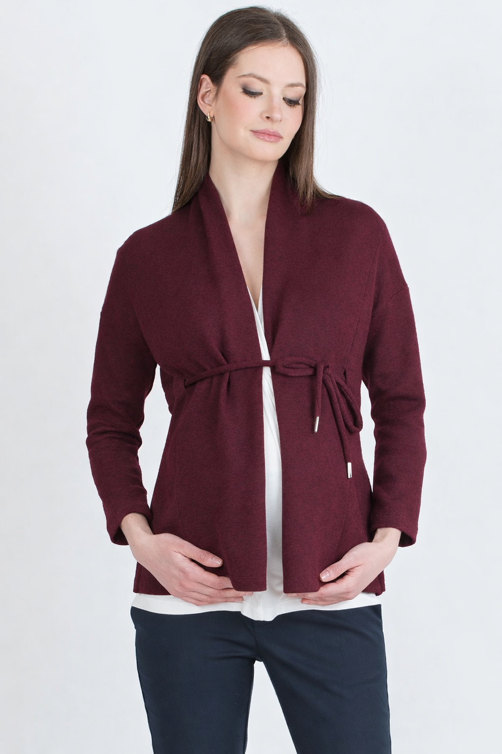 ALMA - Cardigan Premaman in Maglia con Laccio (Bordeaux)
