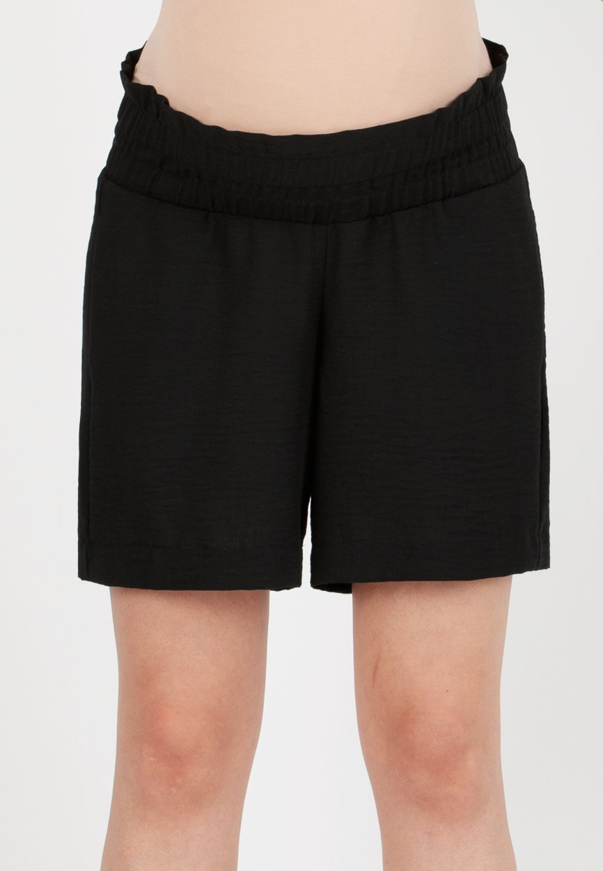 SIBILLA - Pantaloncino Premaman Effetto Lino con Elastico (Nero, XS)