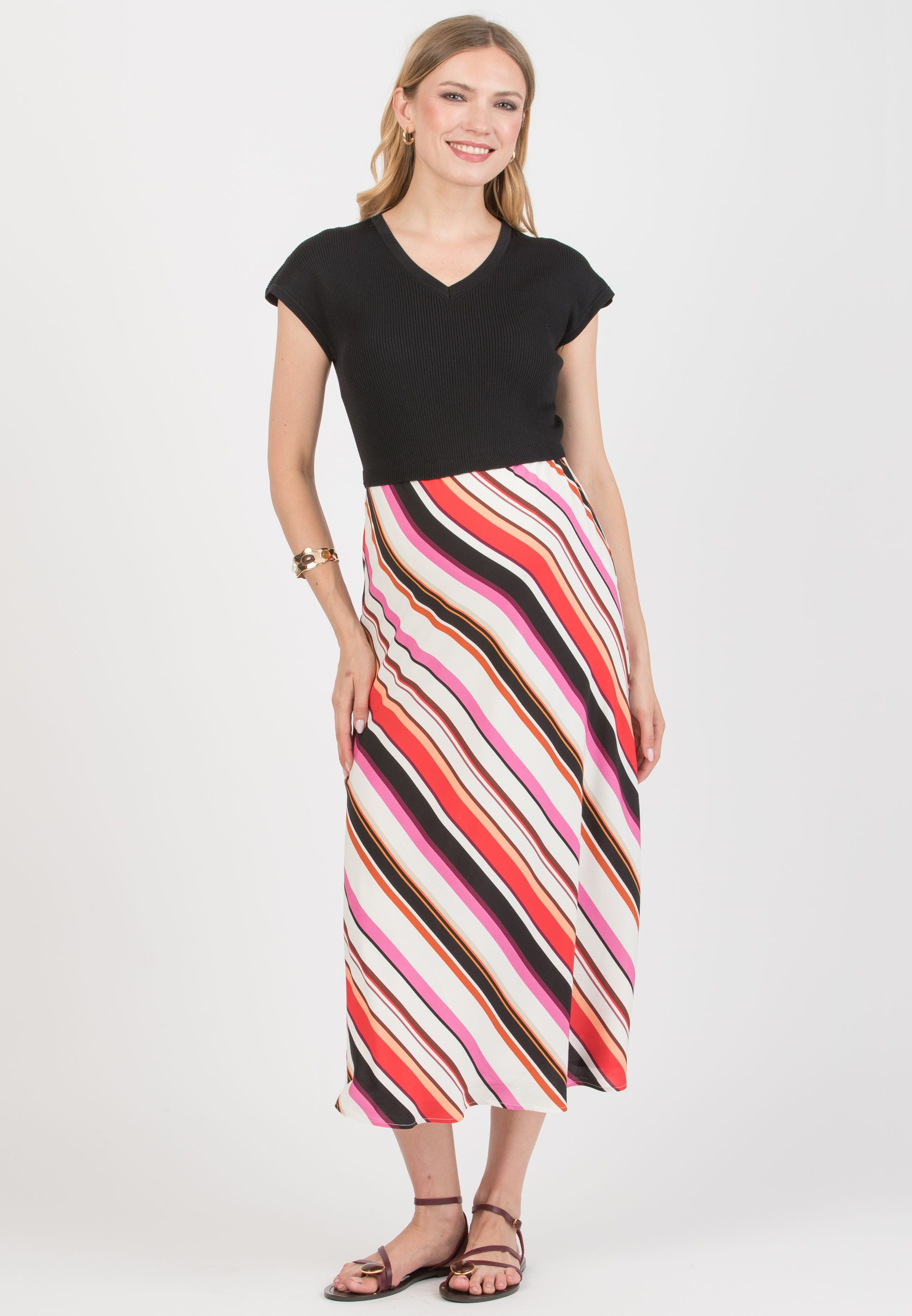 EVELIN - Abito Premaman con Corpino in Maglia e Gonna in Viscosa Sbieca (Nero, XS)