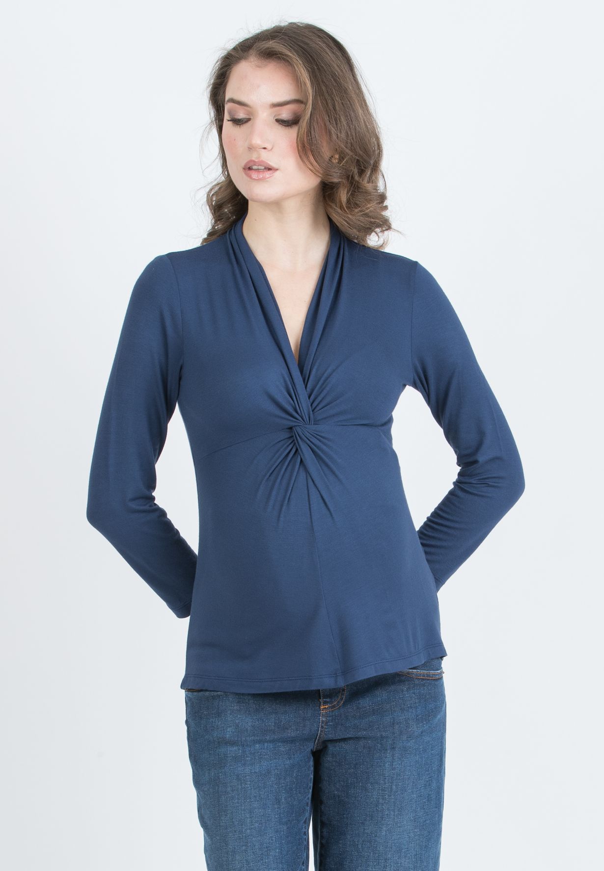ISSA J – Maglietta Premaman & Allattamento in Jersey di Viscosa con Nodo (Blu)