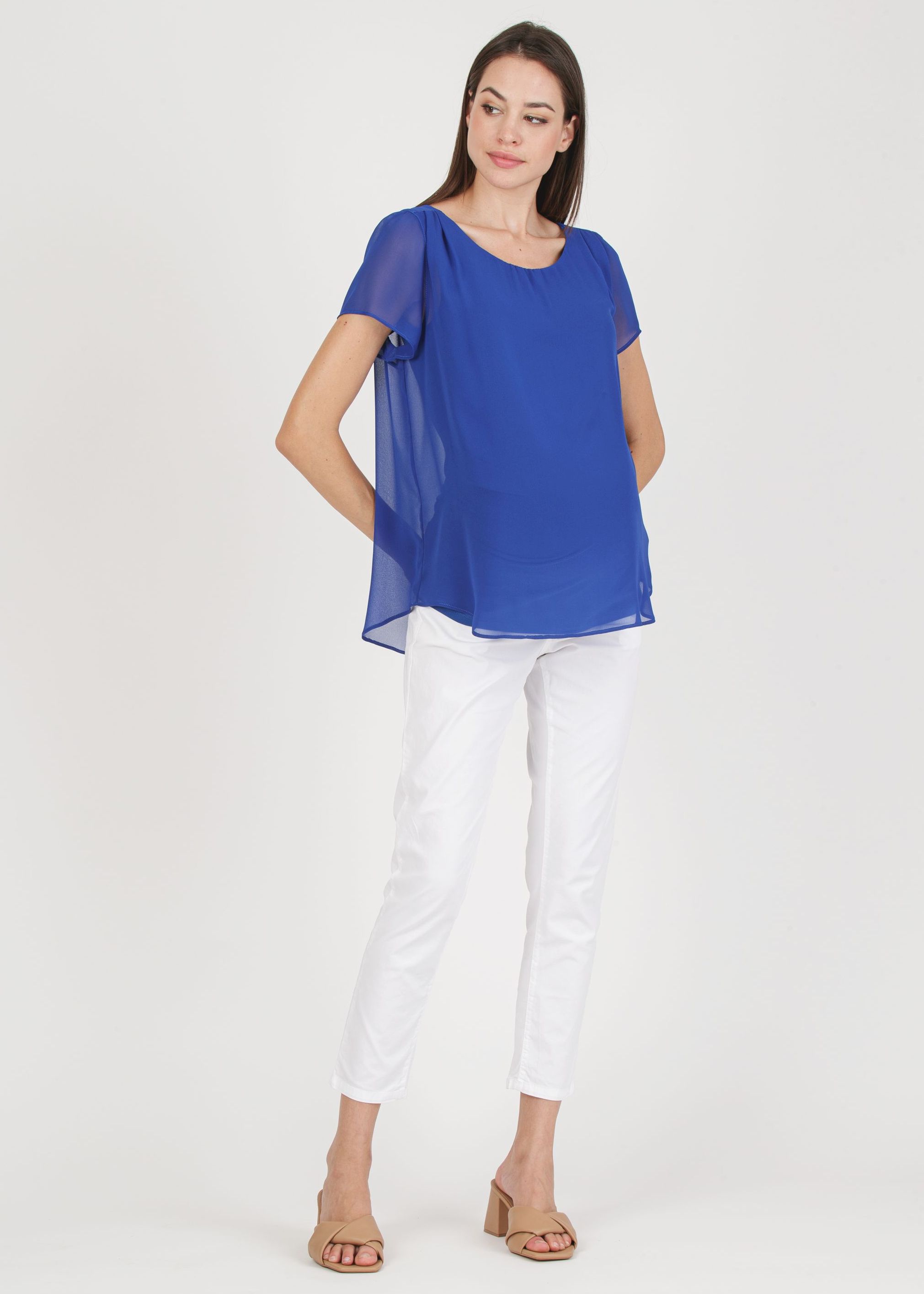 Pantalone Premaman Slim Cropped Mom Fit in Gabardina (Bianco, XS)