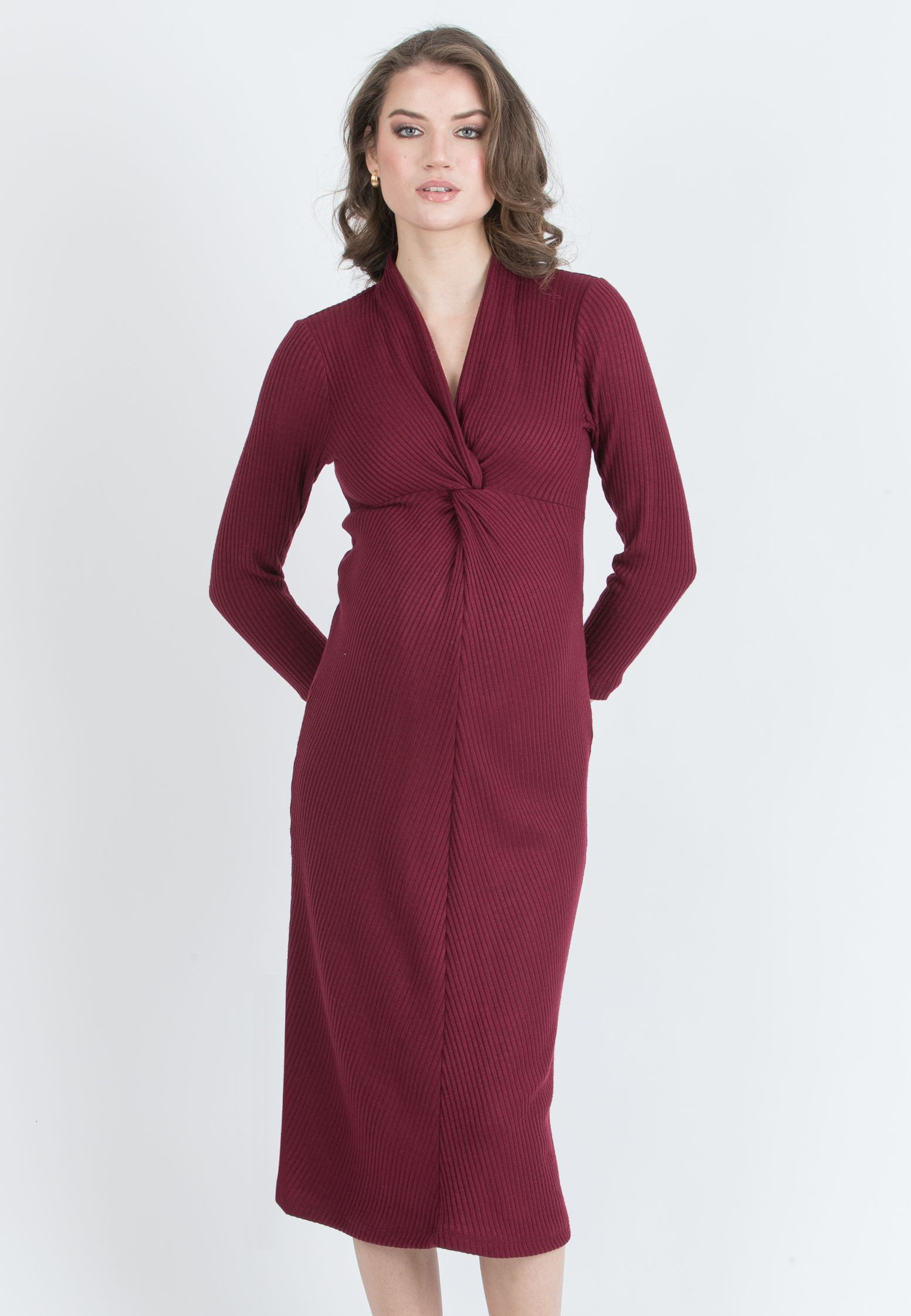 ISSA M/L – Abito Premaman & Allattamento in Maglia a Costina con Nodo (Bordeaux)