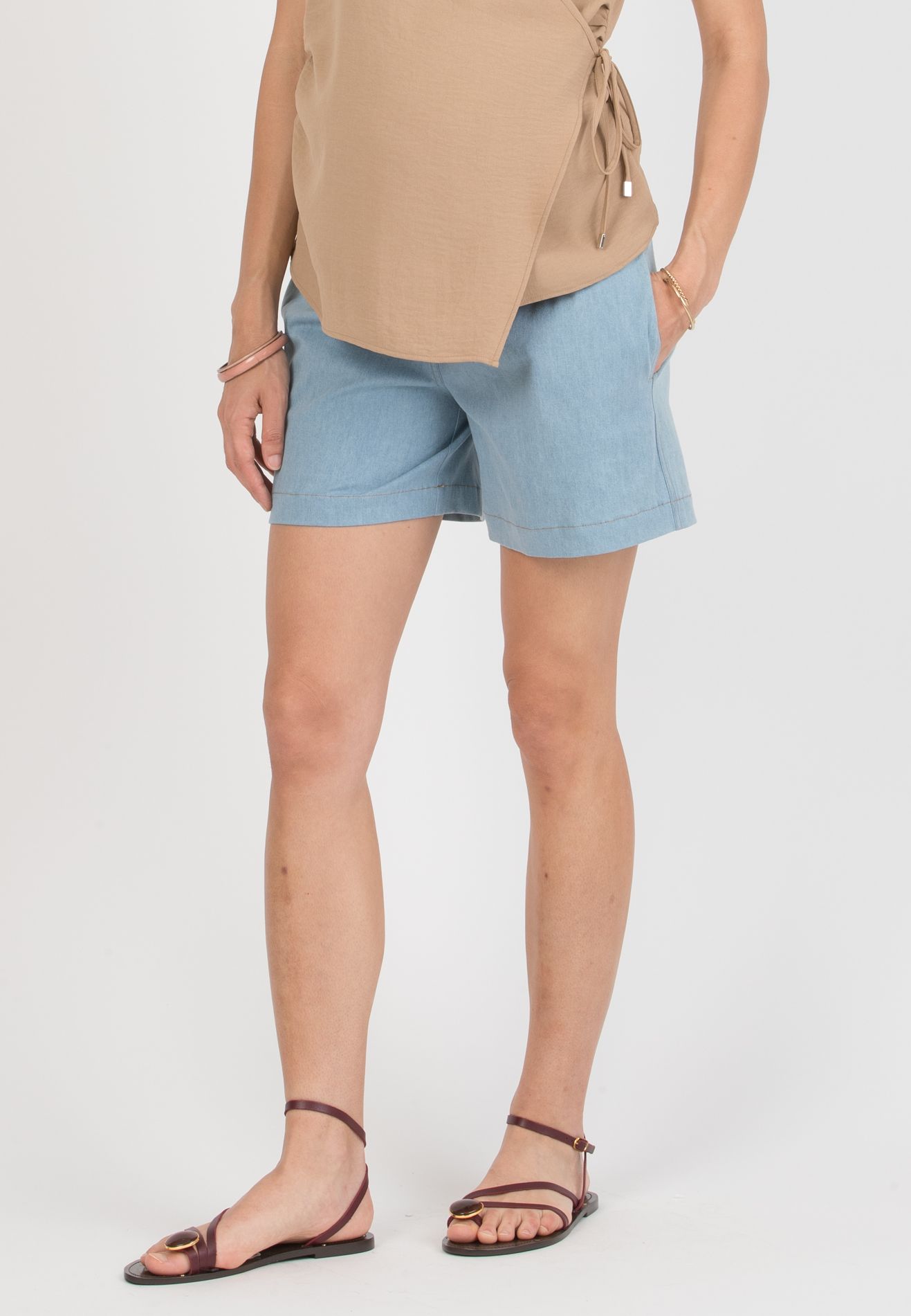SIBILLA – Maternity Denim Shorts with Elastic Waist (Azzurro)