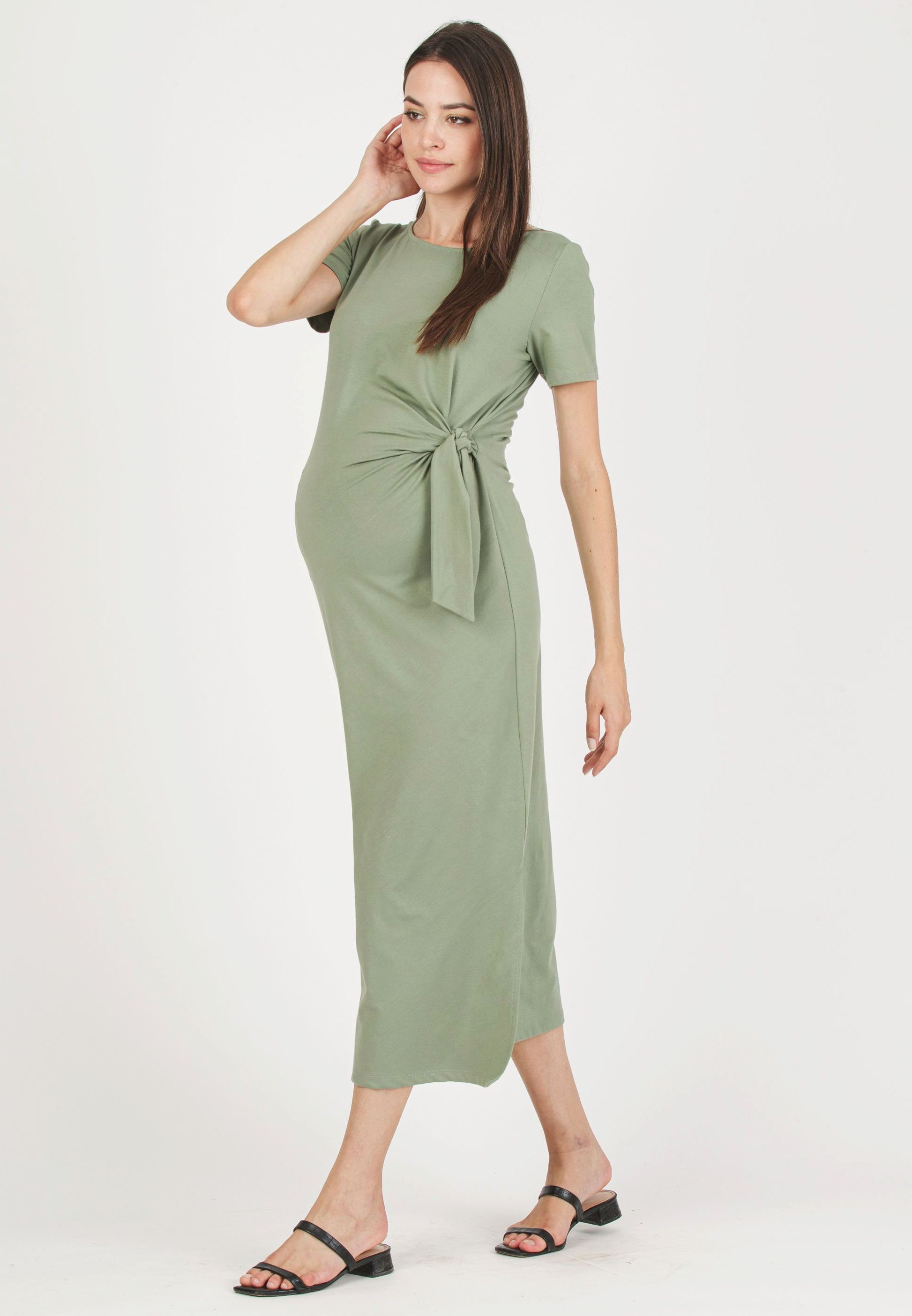 KAREN - Abito Premaman in Jersey di Cotone con Nodo Laterale (Verde Militare)