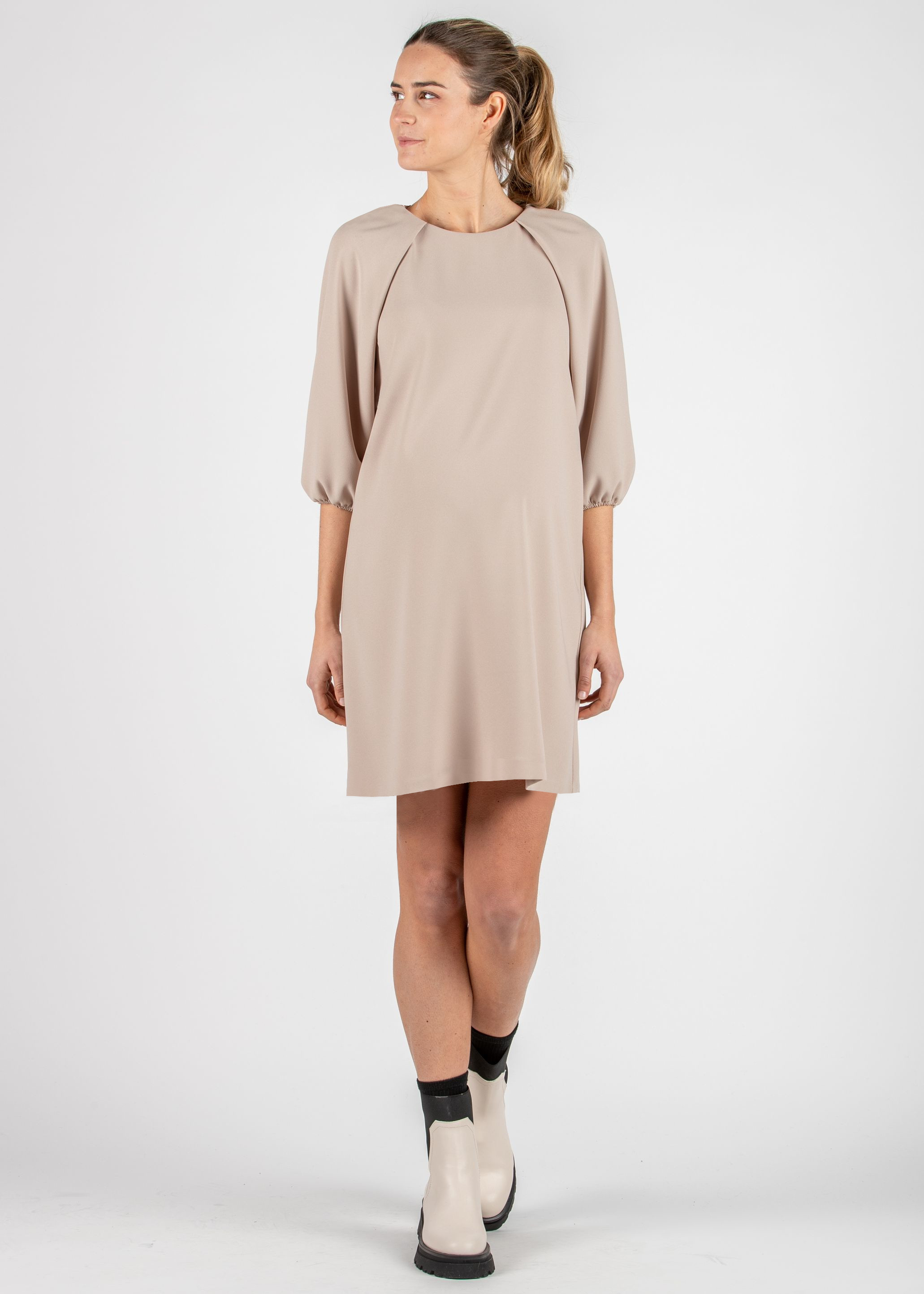 Abito Premaman in Crêpe Cadì con Manica Raglan a Palloncino (Ecru', XS)