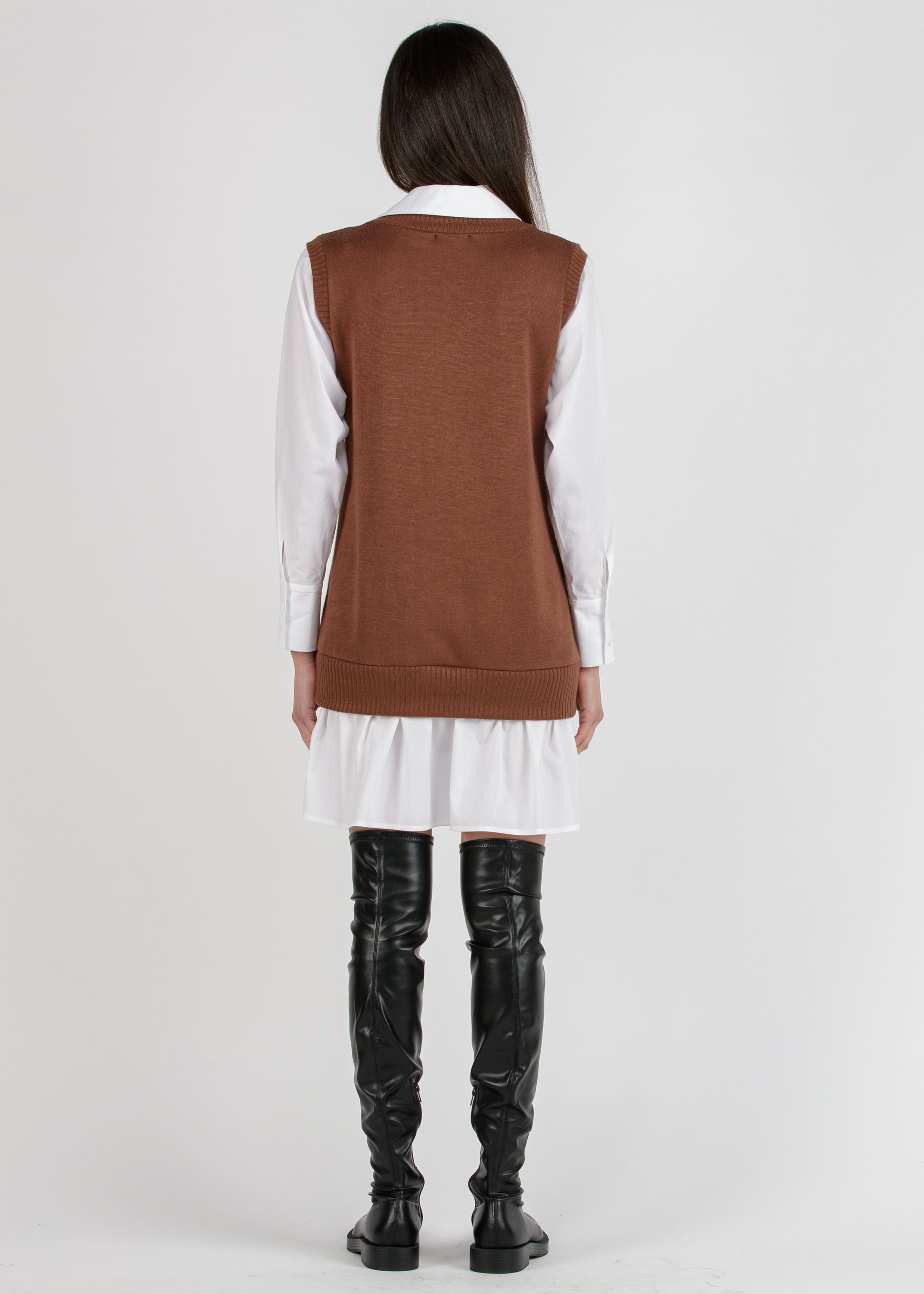 KENDALL - Maternity Dress with Vest and Faux Shirt (Caramello)
