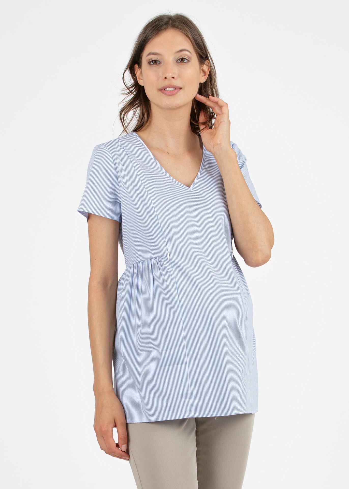 Camicetta Premaman & Allattamento in Popeline di Cotone a Righe (Azzurro, M)
