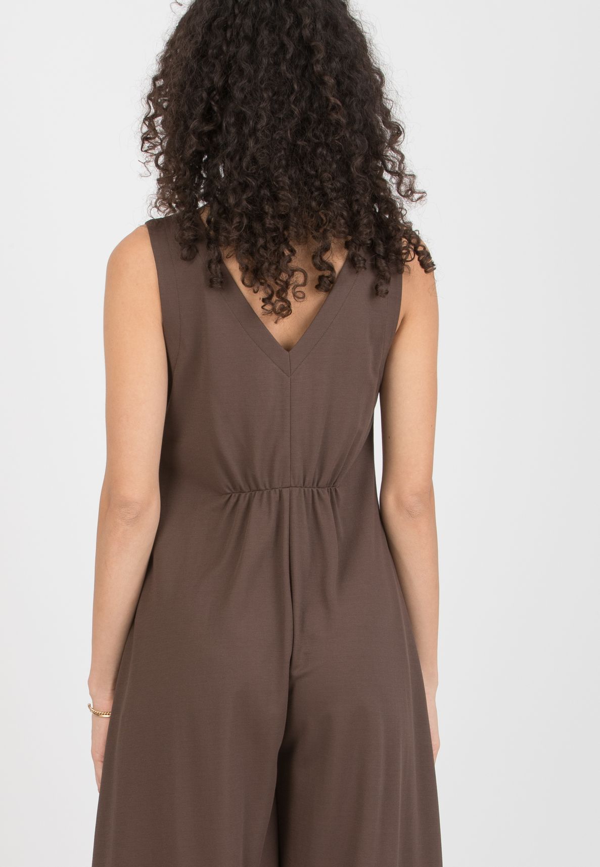 MIRANDA – Maternity Viscose Piqué Jumpsuit with V-Neck and Front Zip (Brown, XS)