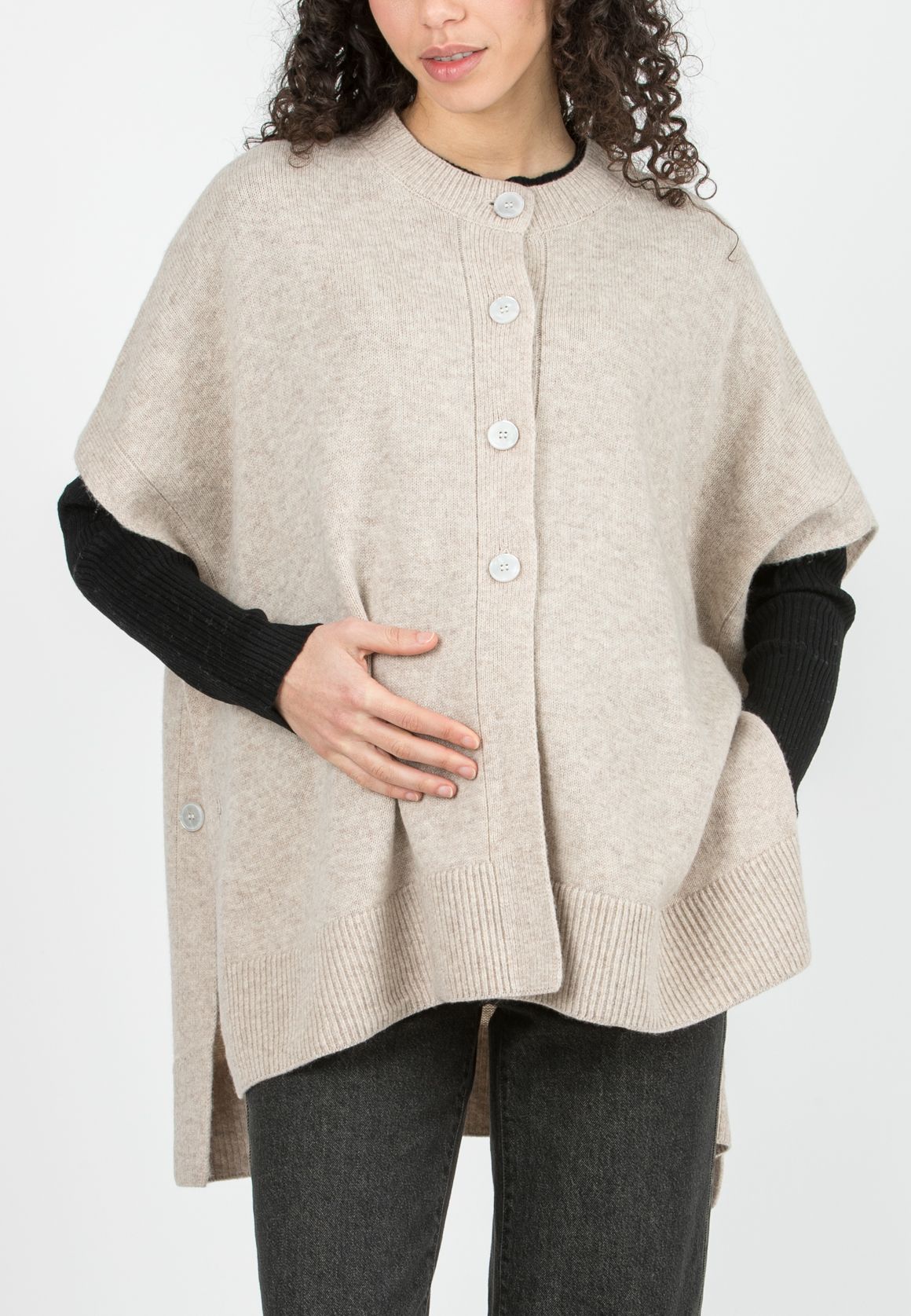 ELLIS - Mantella Premaman in Lana Vergine con Collo Rimovibile (Beige, OS)