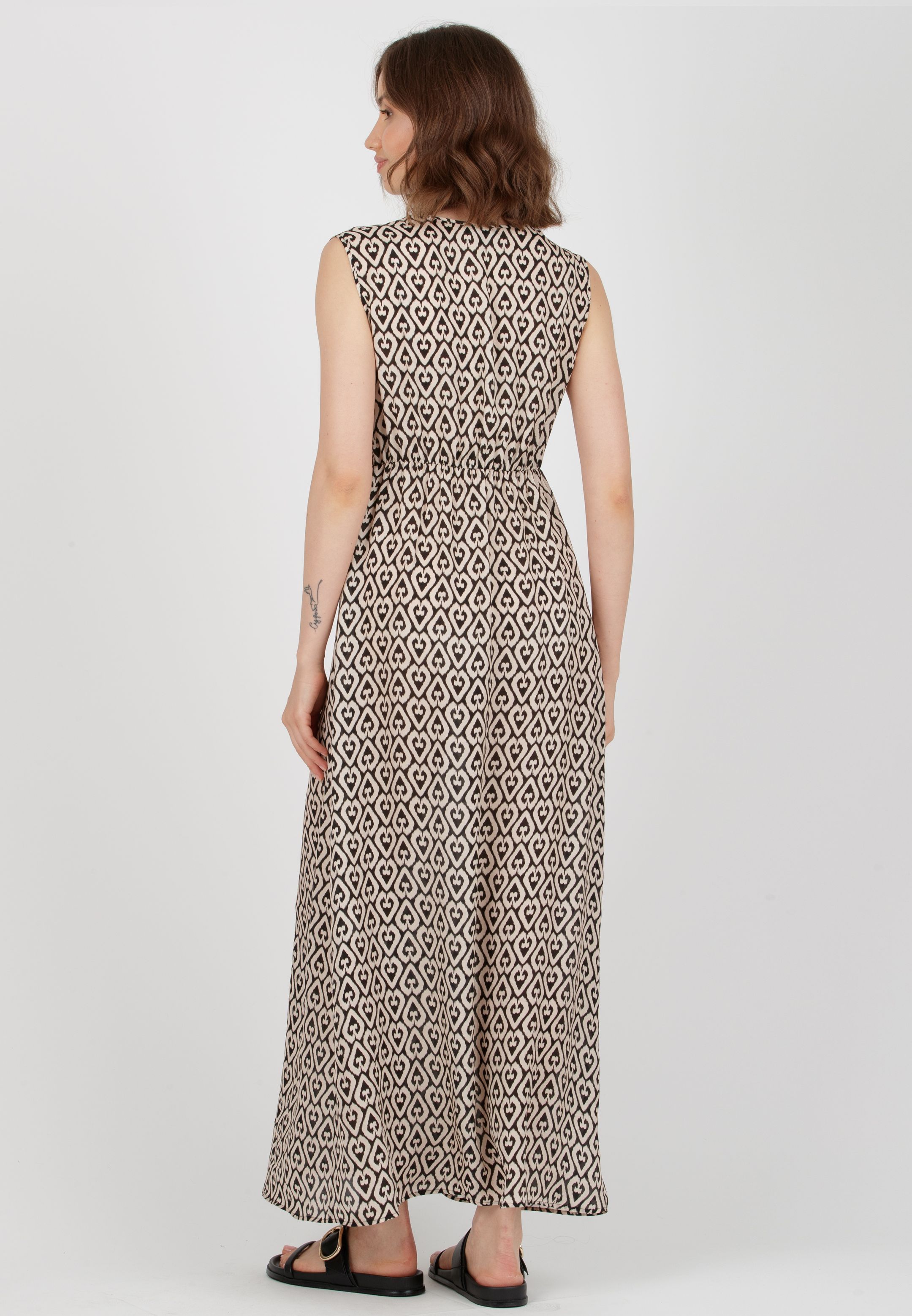 BELEN MAXI - Maternity & Nursing Dress in Printed Viscose (Black, XS)