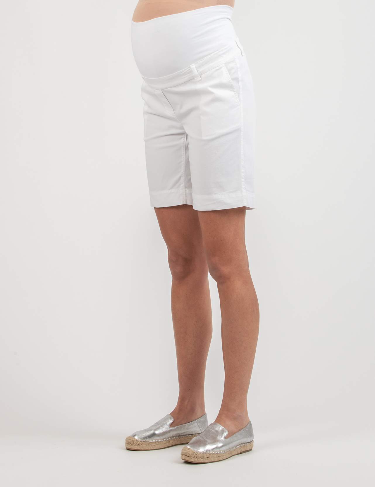 Pantaloni Corti Premaman in Cotone Stretch (Bianco, XS)