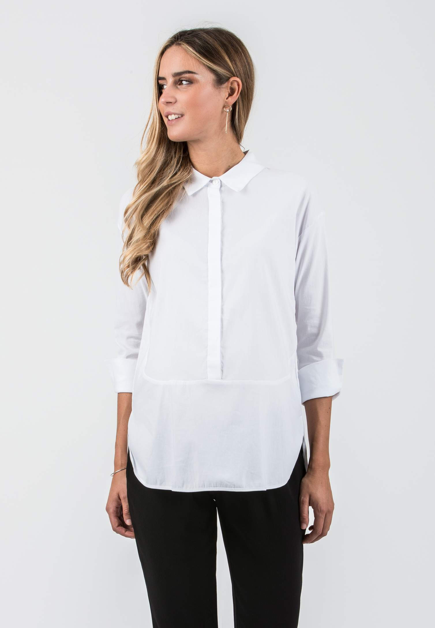 BEATRICE - Camicia Premaman & Allattamento con Orli Tondeggianti (Bianco, XS)