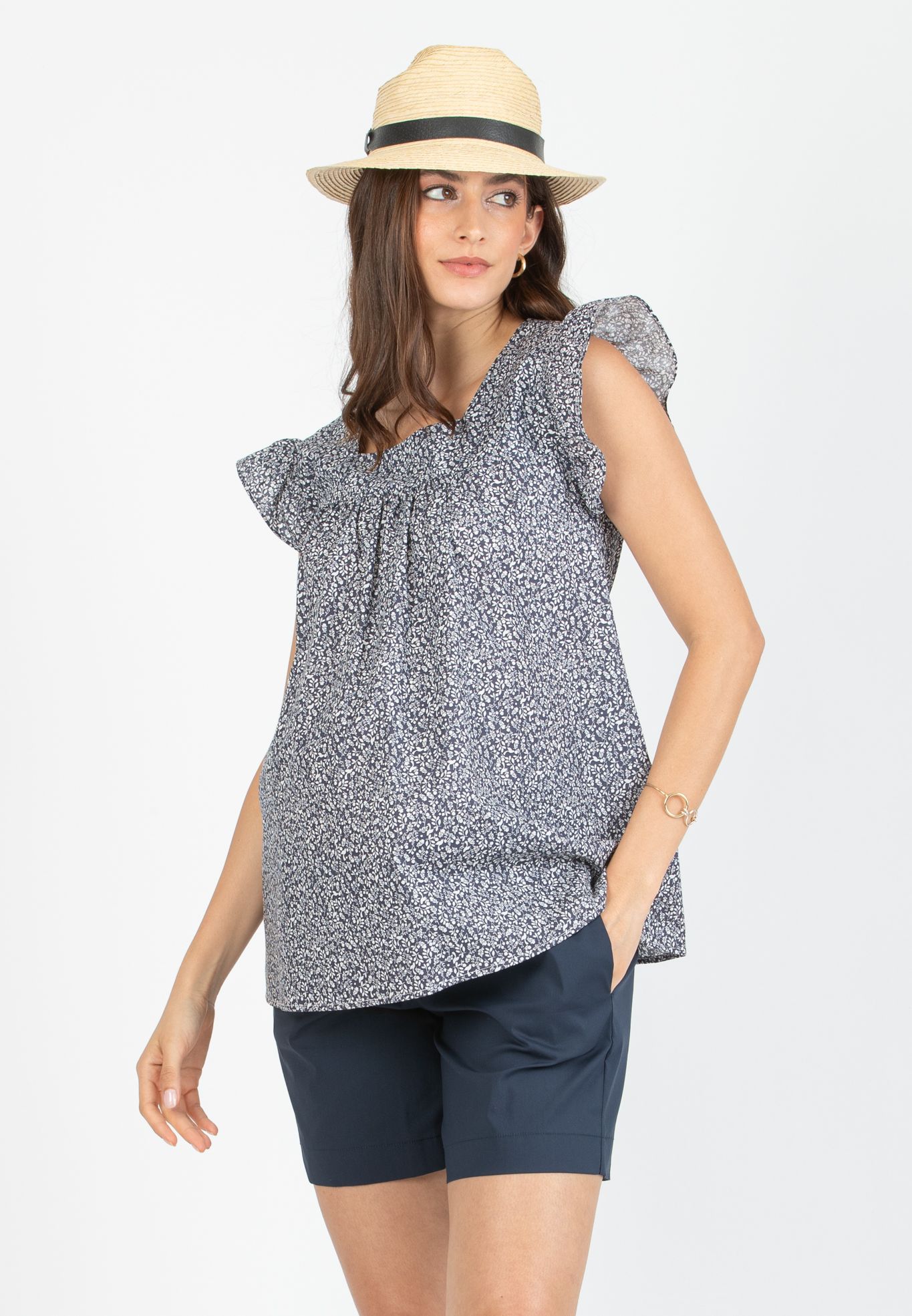 LAILA C - Camicetta Premaman in Cotone Stampato (Blu)