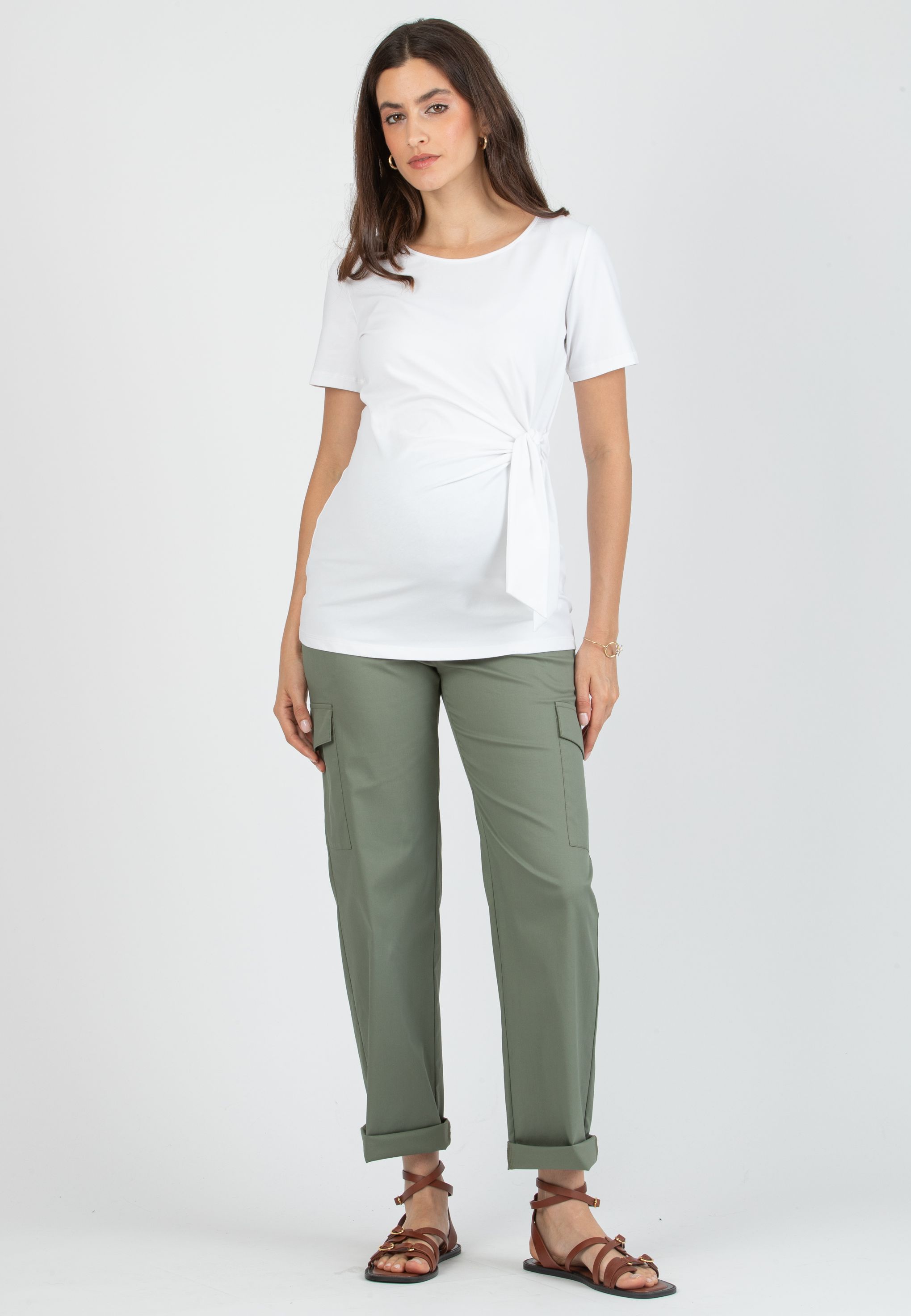 KAREN M - Maternity Cotton Jersey T-Shirt with Side Knot (Bianco  Ottico)