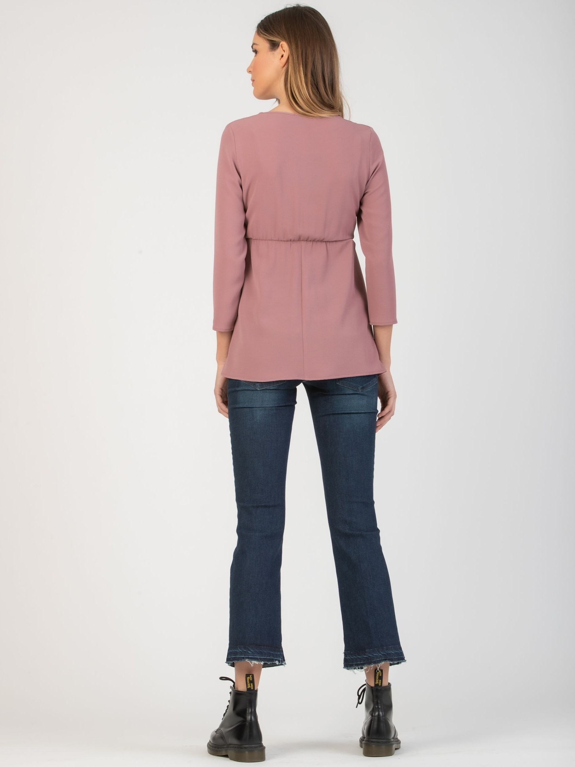 Maternity Blouse and with Front Elastic Band and V-neck (Onion, XS)