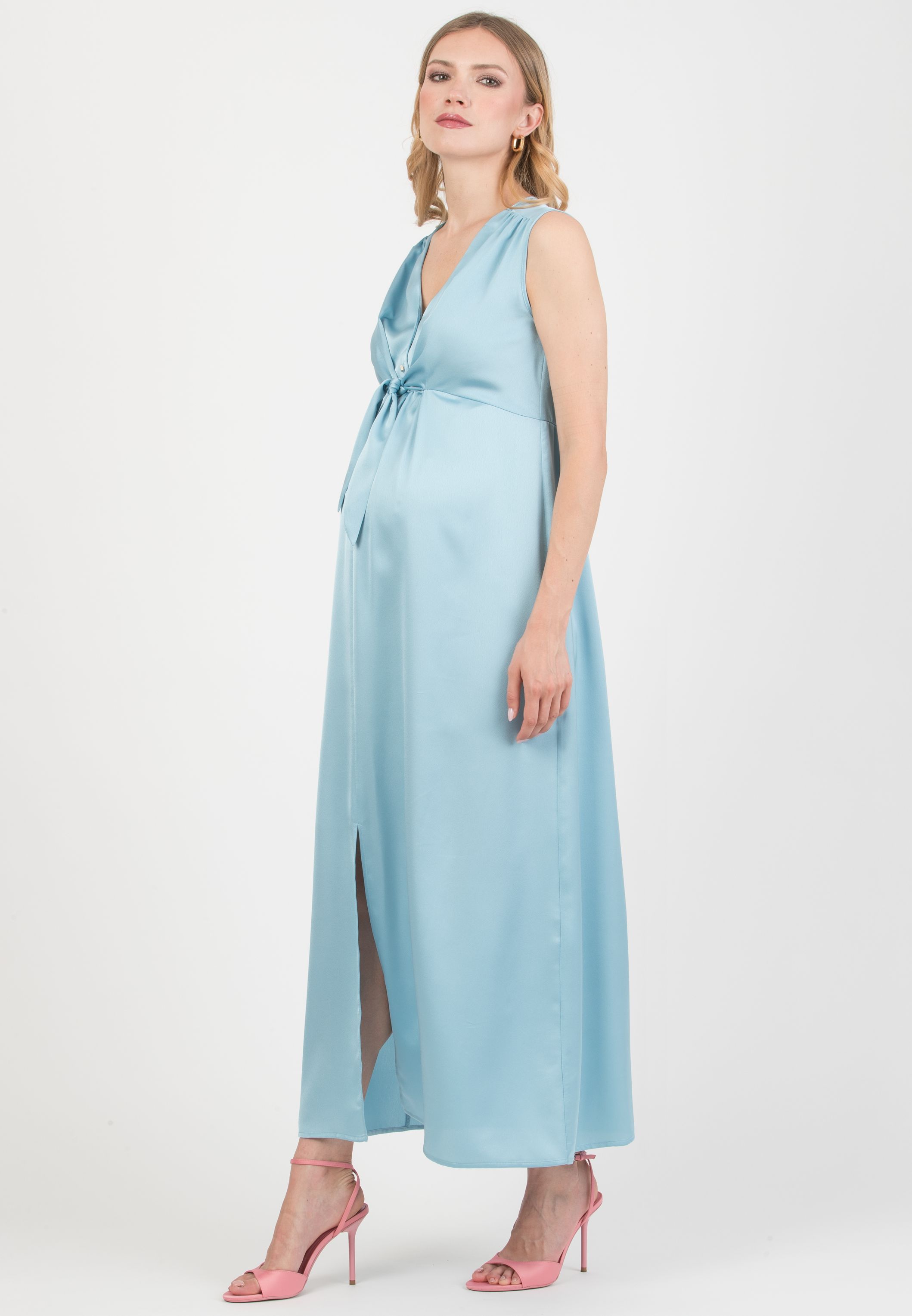 BELEN MAXI - Maxi Abito Premaman & Allattamento in Raso (Azzurro)