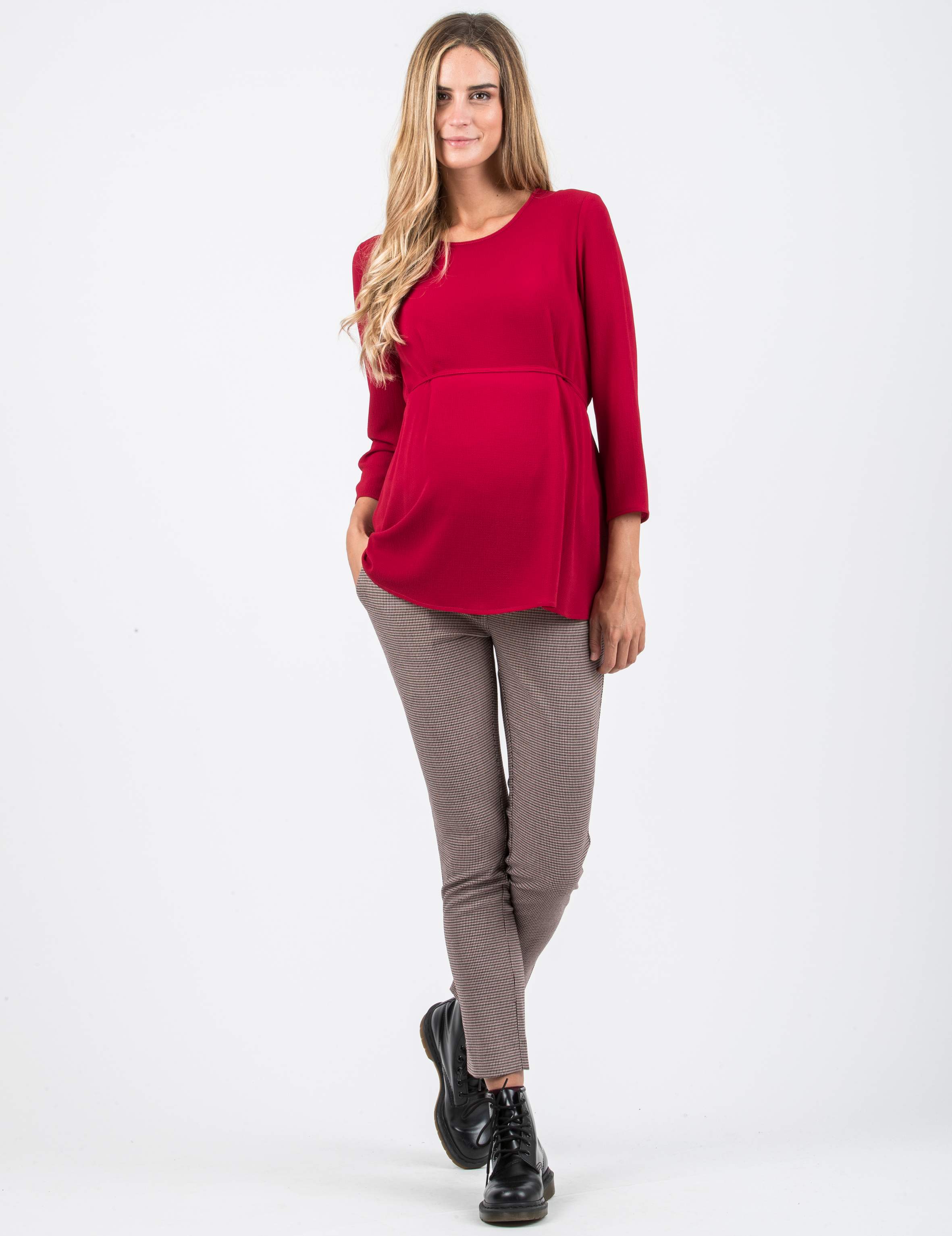 LUCY - Maternity Blouse with Front String (Red, XS)