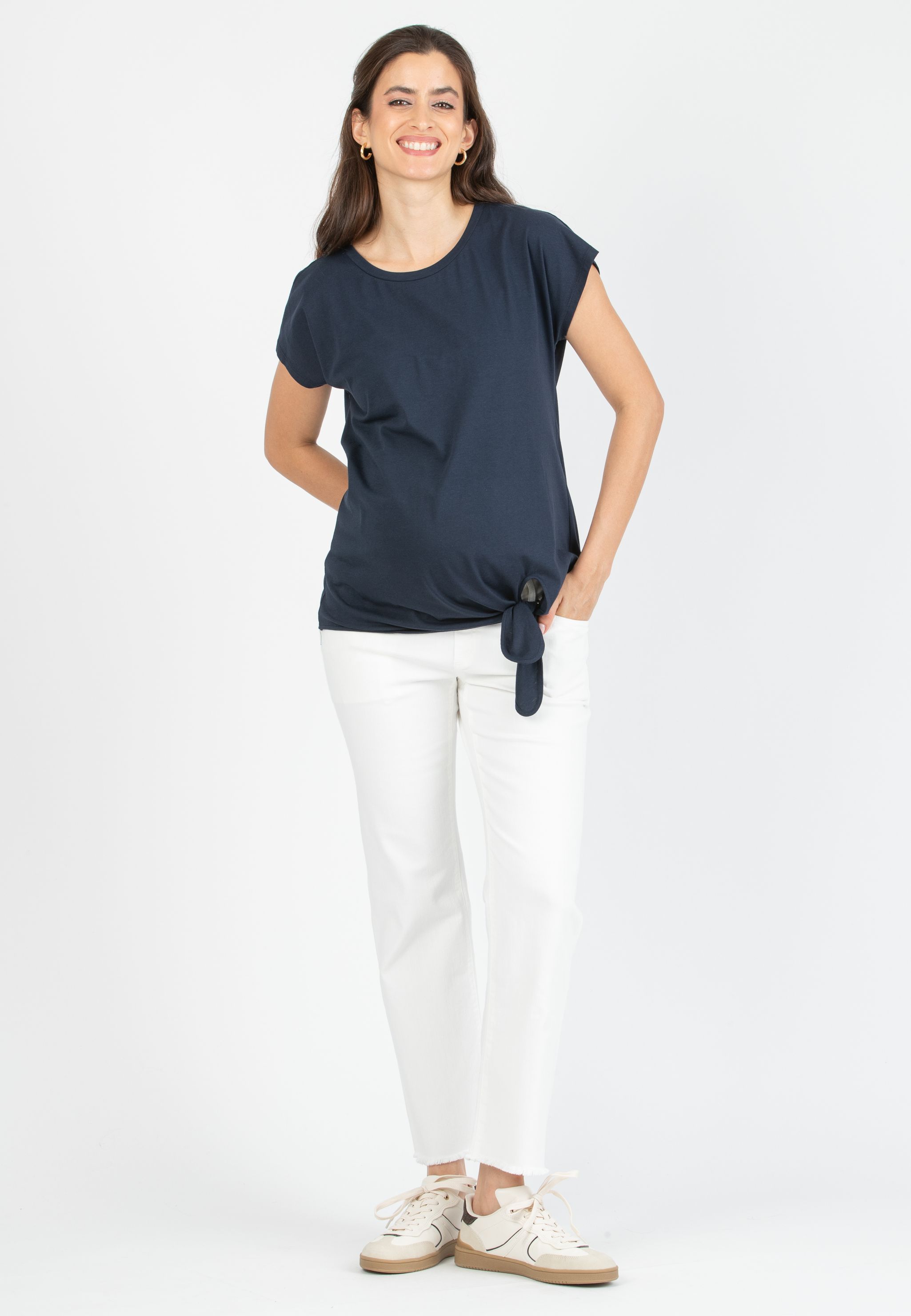 URSULA - Maternity T-shirt with Knot on Side (Blu)