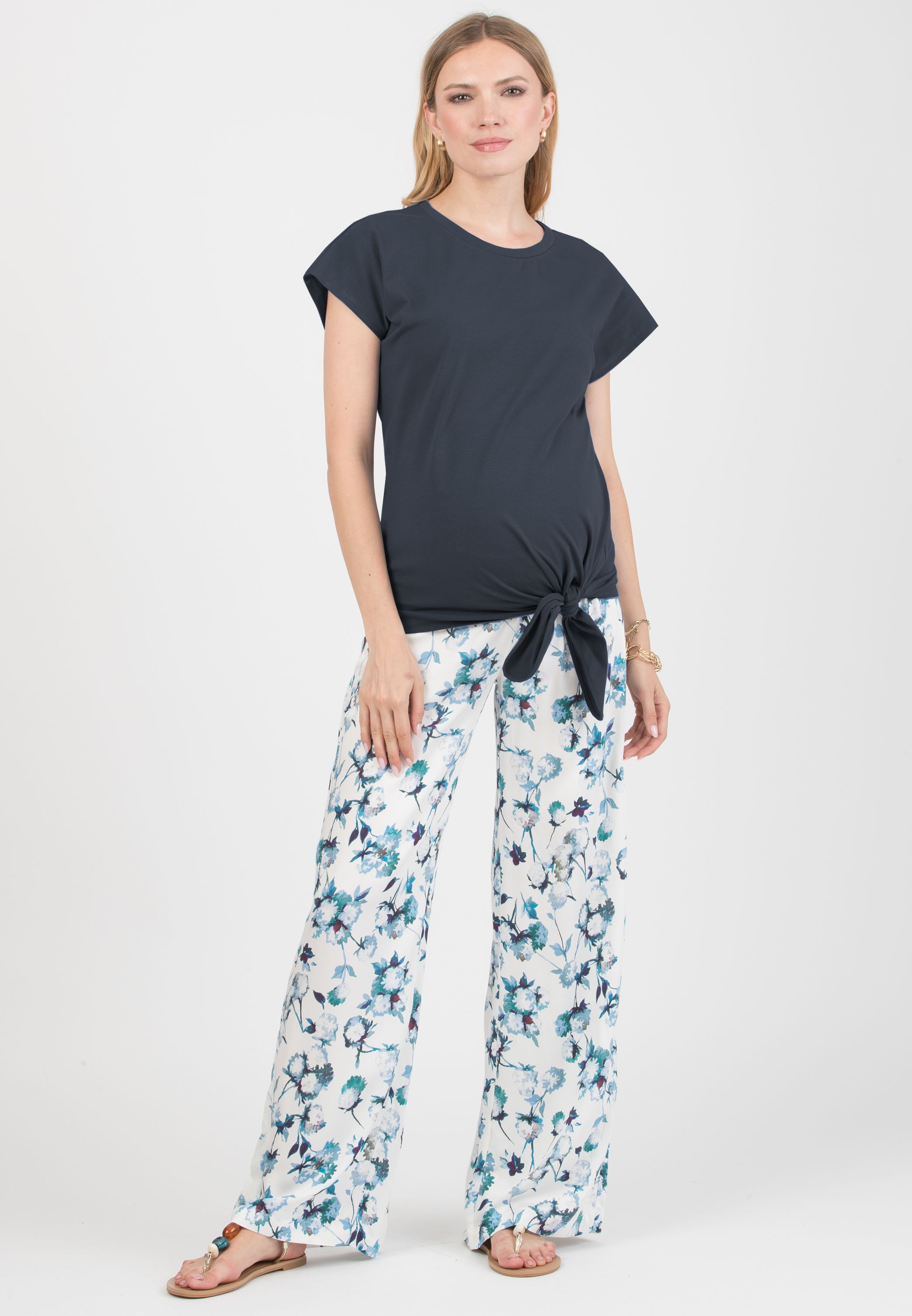 URSULA - Maternity T-shirt with Knot on Side (Blu)